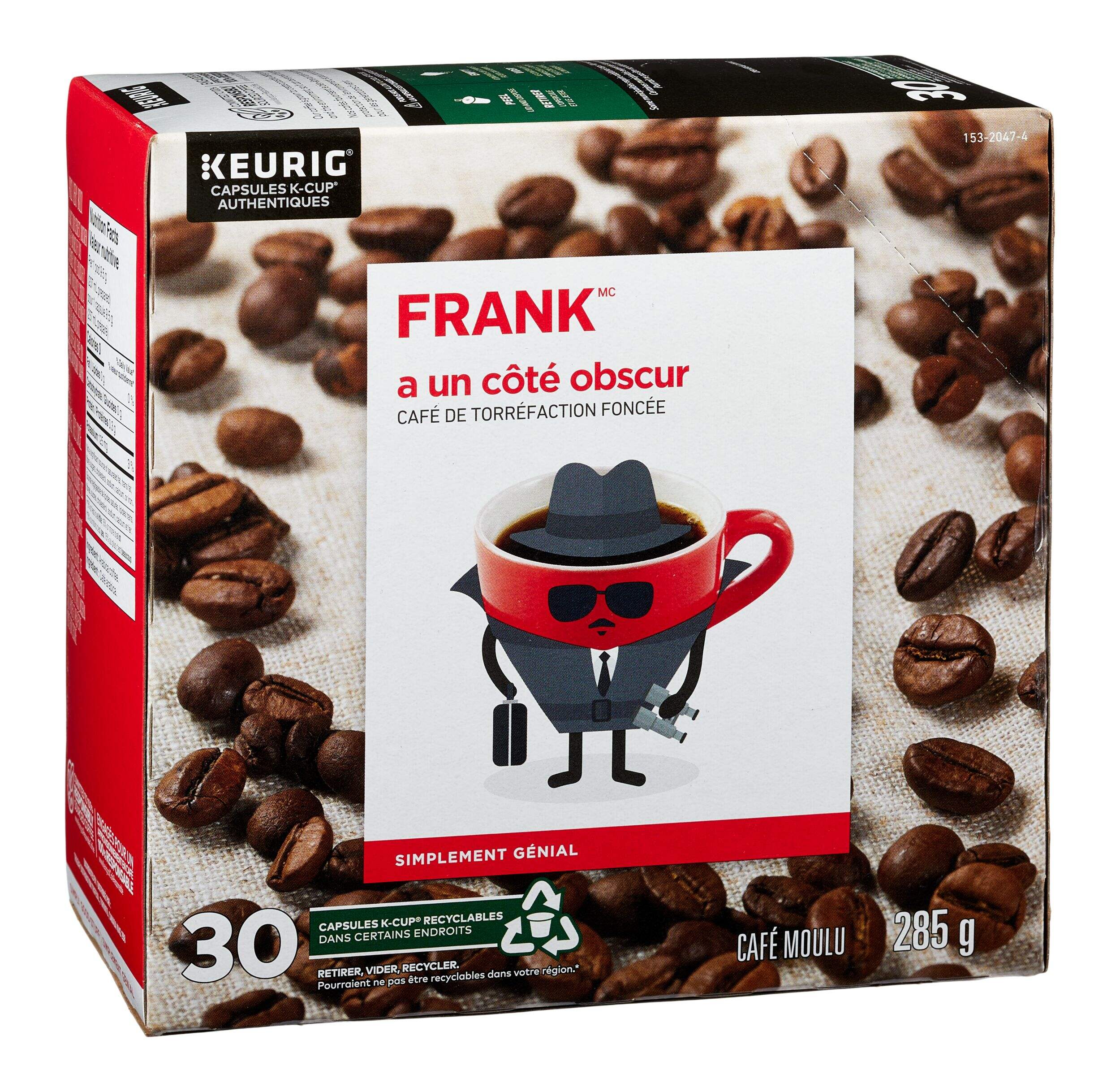 Dosettes de café K-Cup de torréfaction moyenne Frank a un côté obscur, 285 g, paq. 30, compatibles avec Keurig Front_Angled_Right