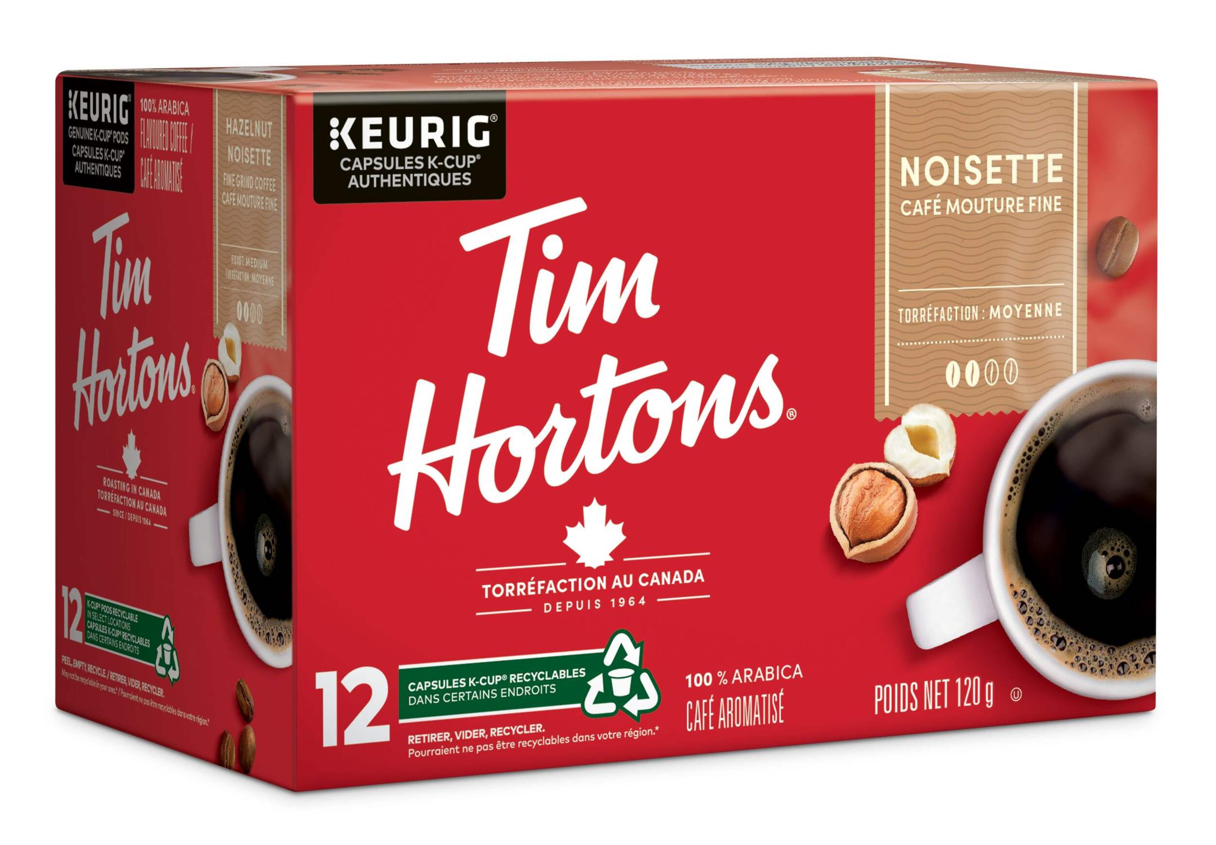 Dosettes de café K-Cup Keurig Tim Hortons aux noisettes de torréfaction moyenne, 120 g, paq. 12 Front_Three_Fourths_Angled_Right