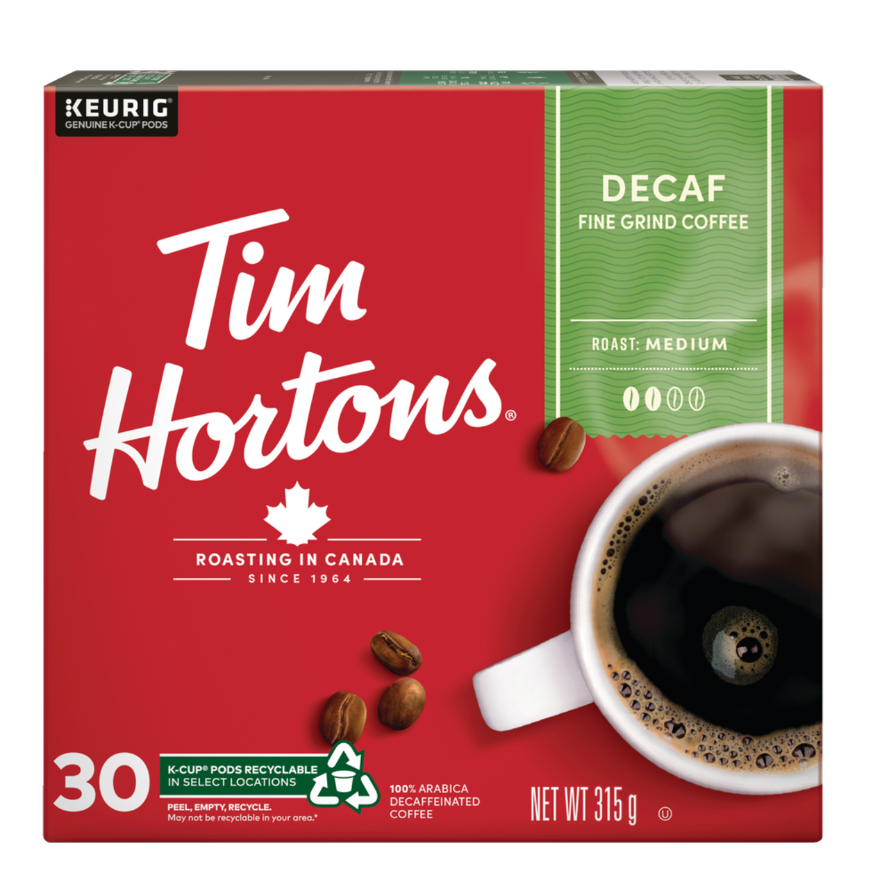 Keurig Tim Hortons Decaf Fine Grind Medium Roast K Cup Coffee