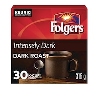 Keurig Folgers Intensely Dark Roast K-Cup® Coffee Pods, 315-g, 30-pk Front_Elevated