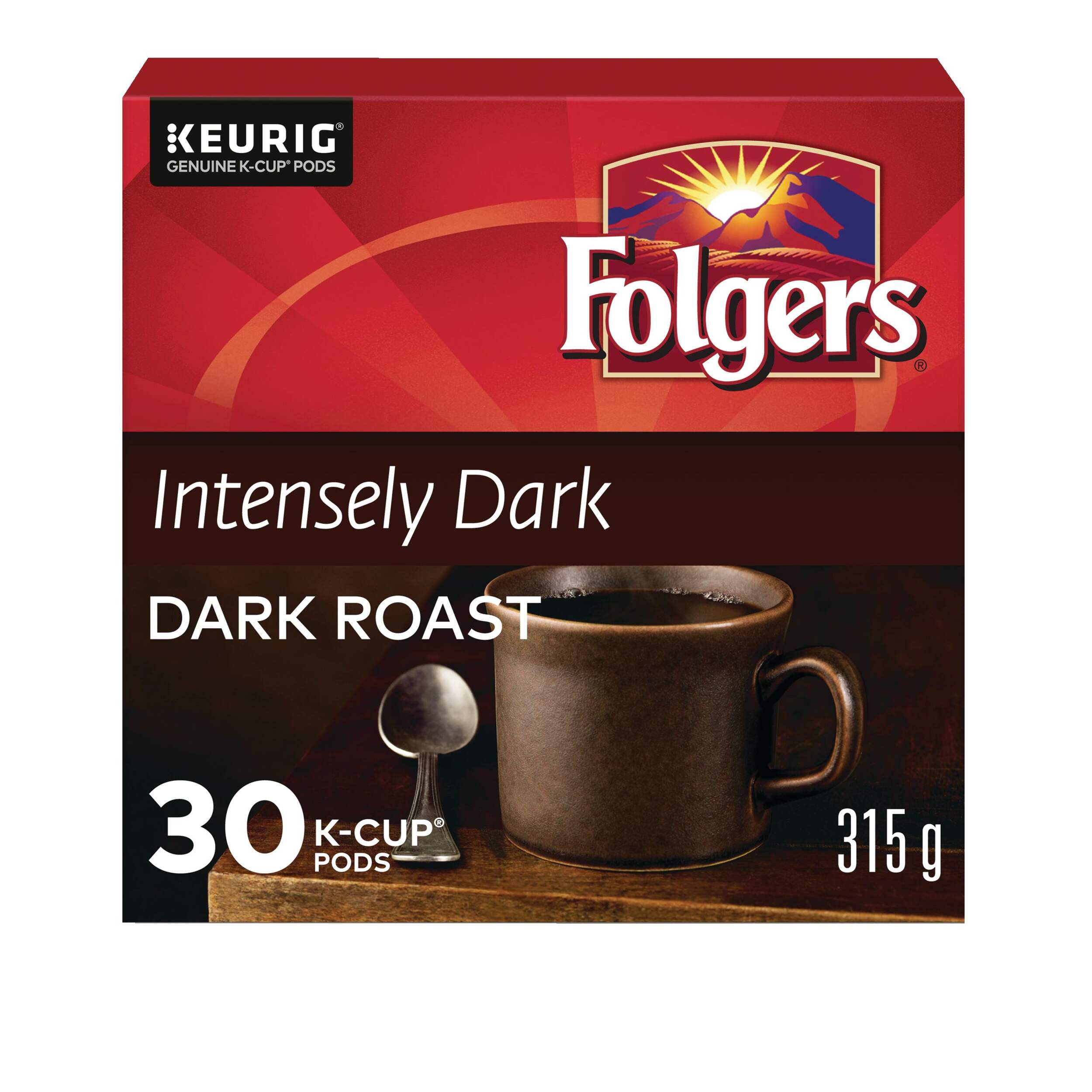 Keurig Folgers Intensely Dark Roast K-Cup® Coffee Pods, 315-g, 30-pk Front_Elevated