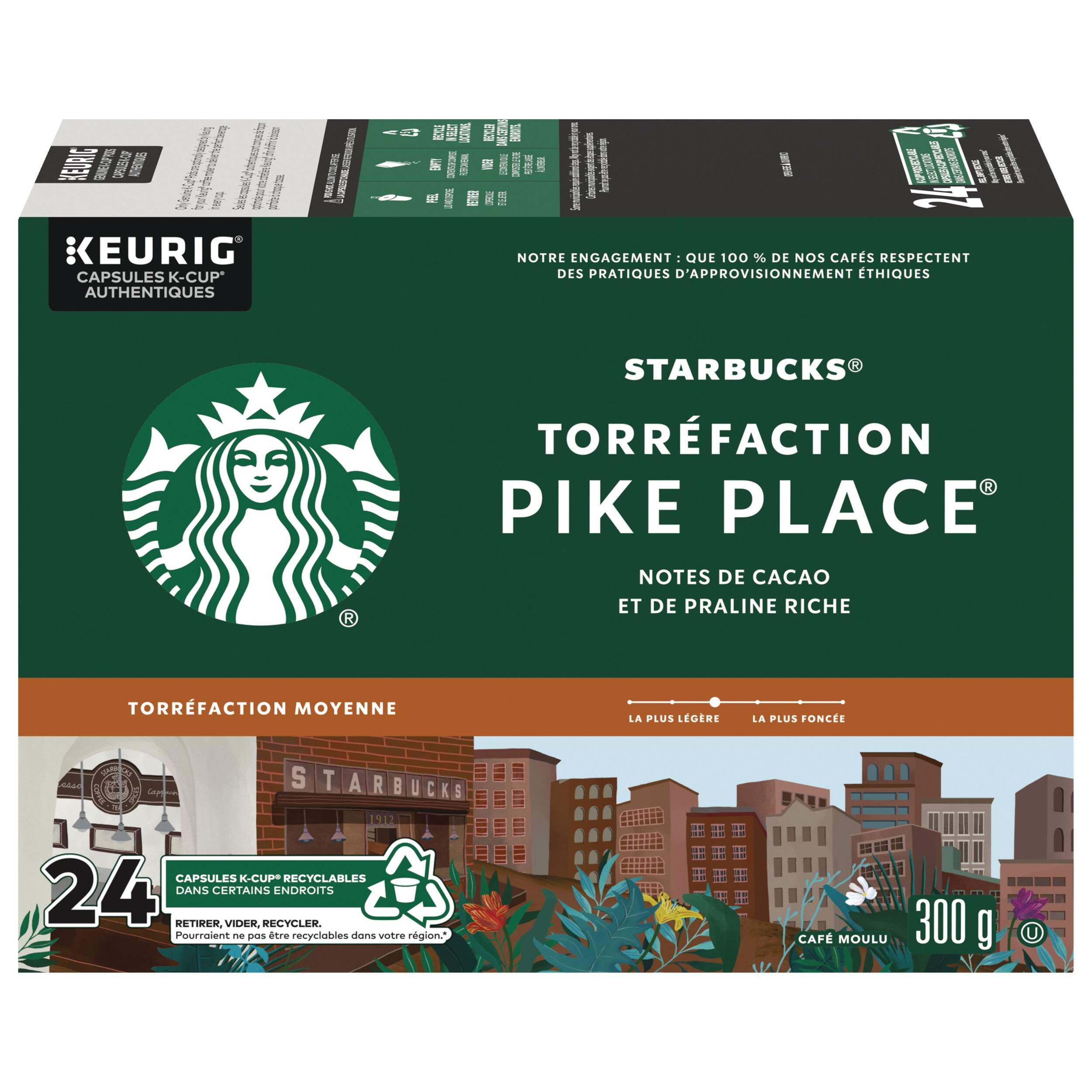 Dosettes de café K-Cup Keurig Starbucks Pike Place torréfaction moyenne 300 g, paq. 24 Front_Elevated