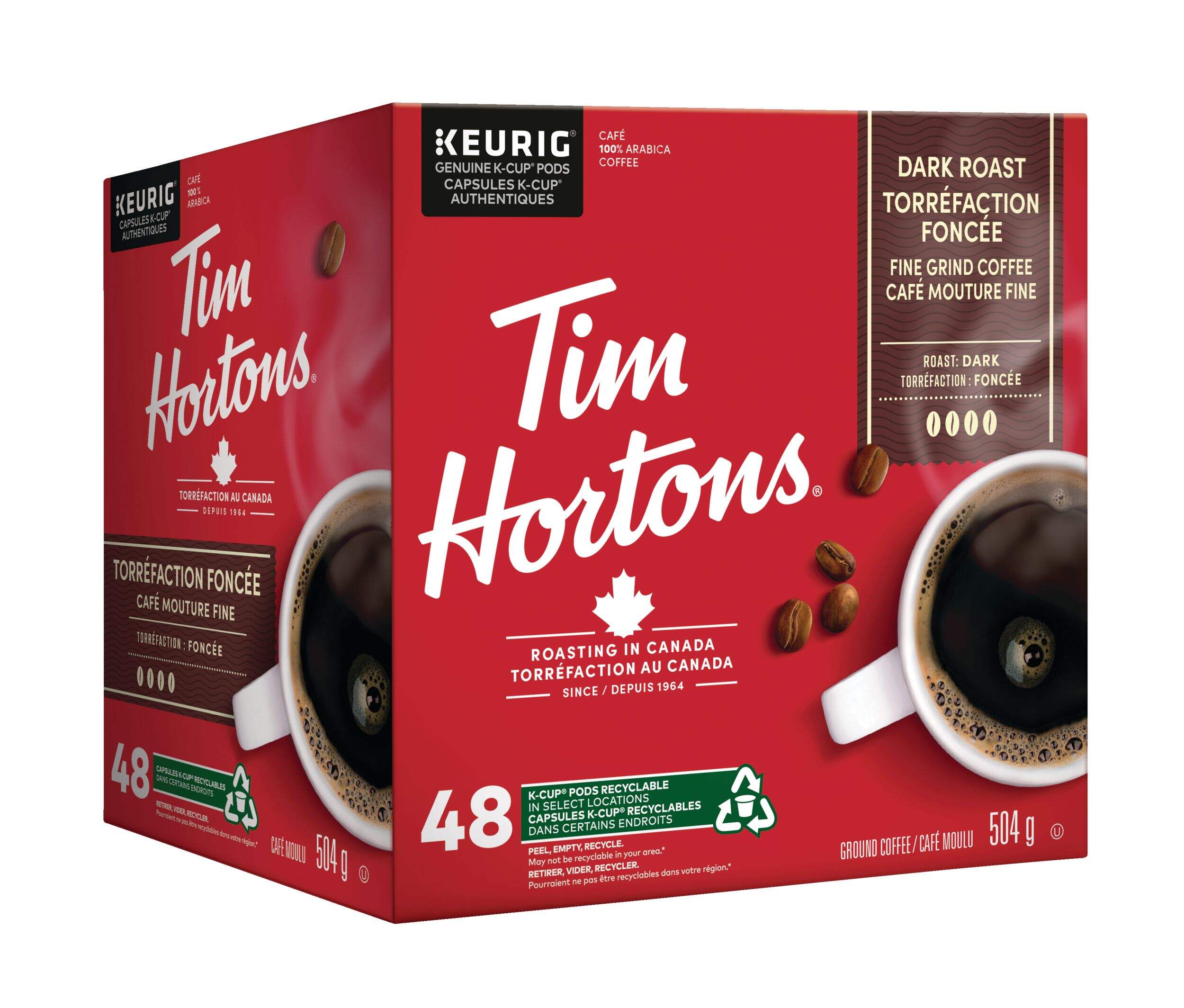 Keurig Tim Hortons Dark Roast K-Cup® Coffee Pods, 504-g, 48-pk Front_Angled_Right