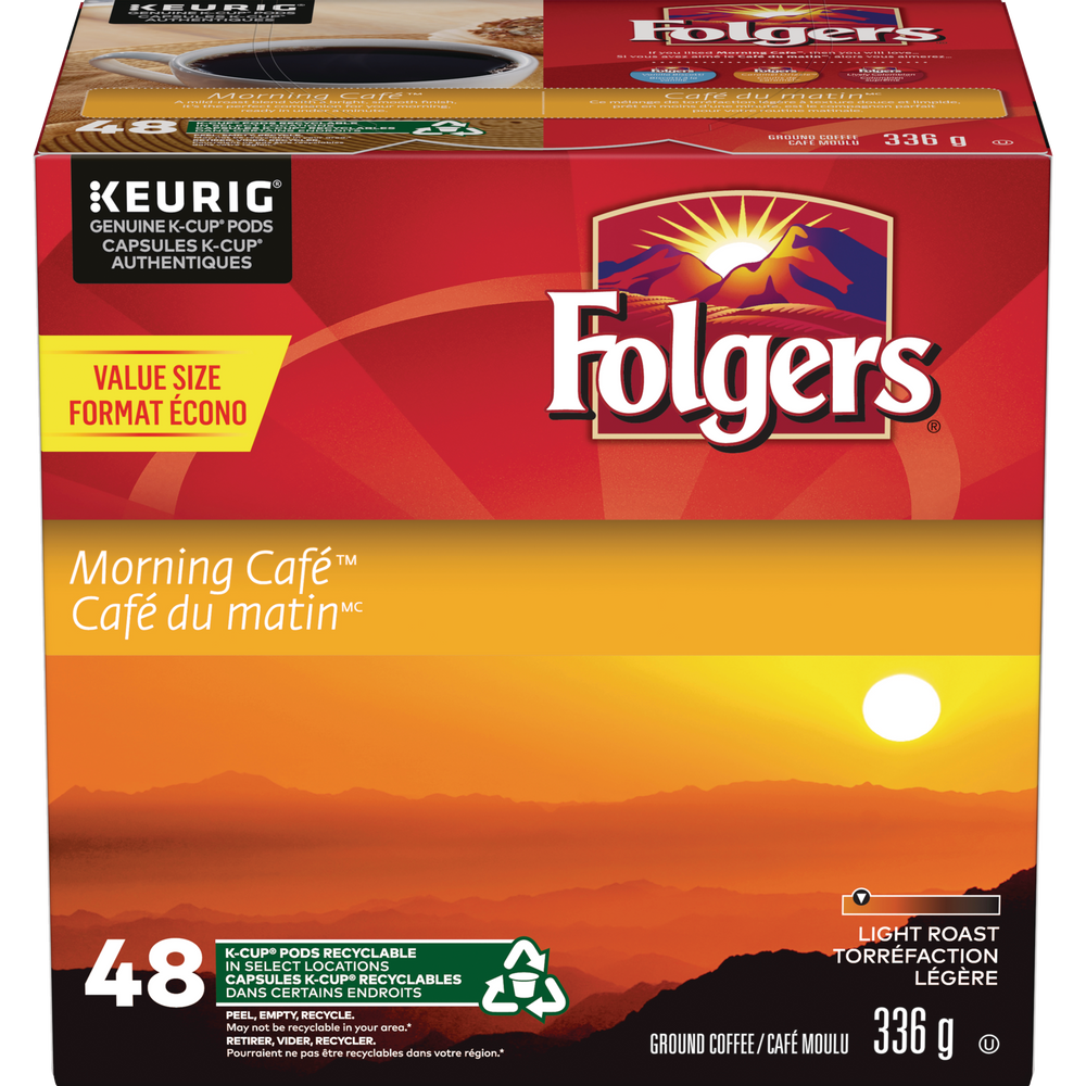 Keurig Folgers Morning Cafe® Light Roast KCup® Coffee Pods, 336g, 48