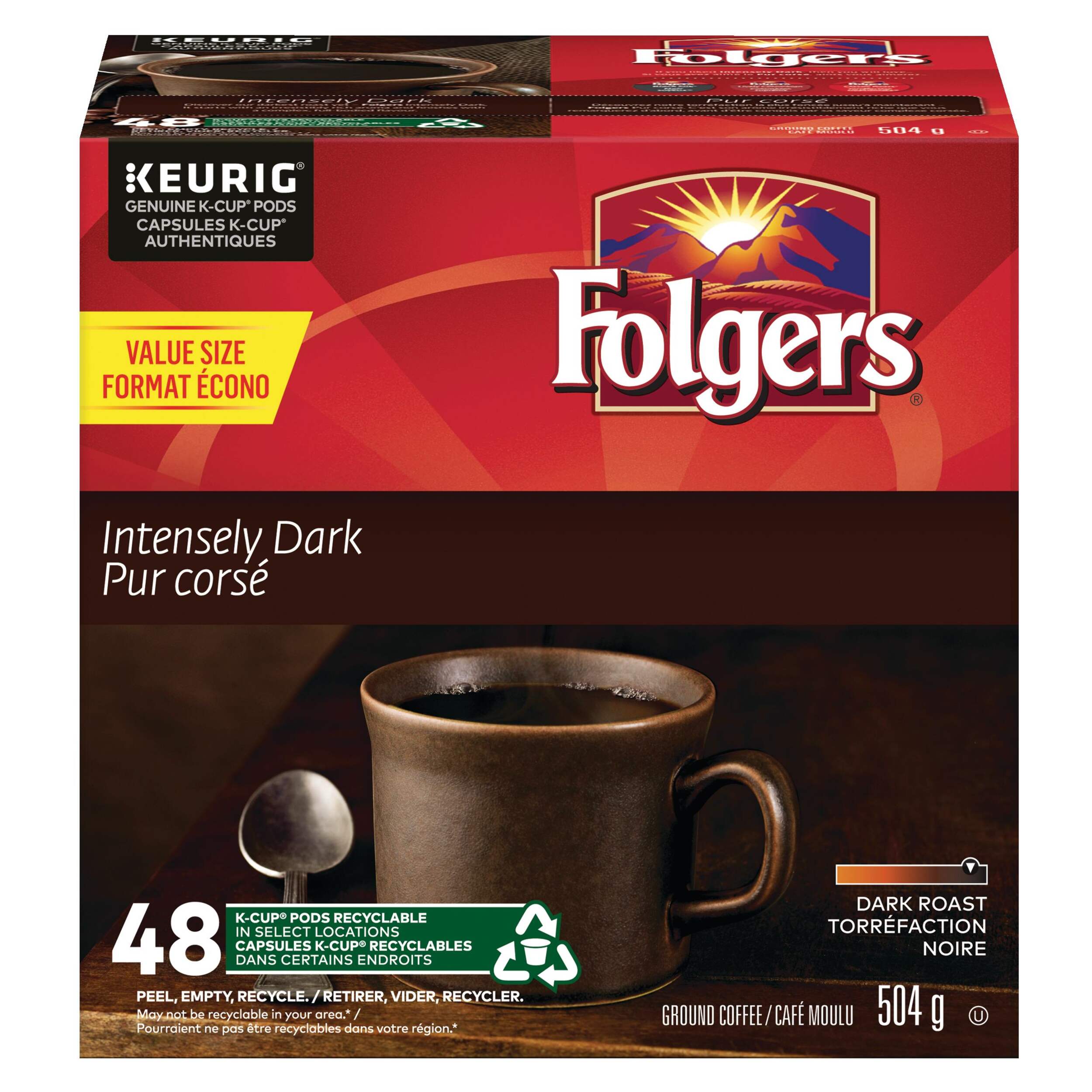 Keurig Folgers Intensely Dark Roast K-Cup® Coffee Pods, 504-g, 48-pk Front_Elevated