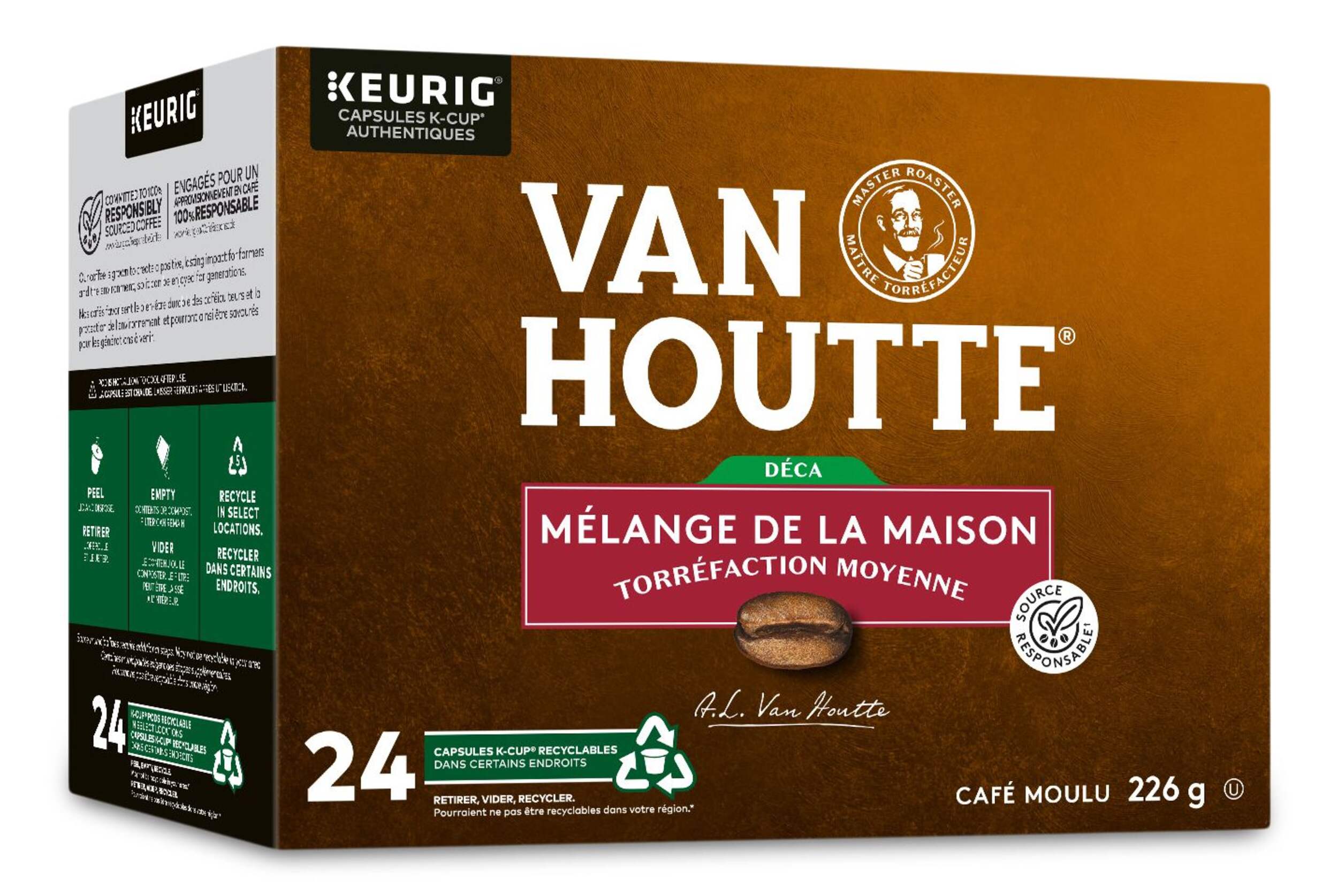 Dosettes de café K-Cup Keurig Van Houtte mélange maison original décaféiné à torréfaction moyenne, 226 g, paq. 24 Front_Angled_Right