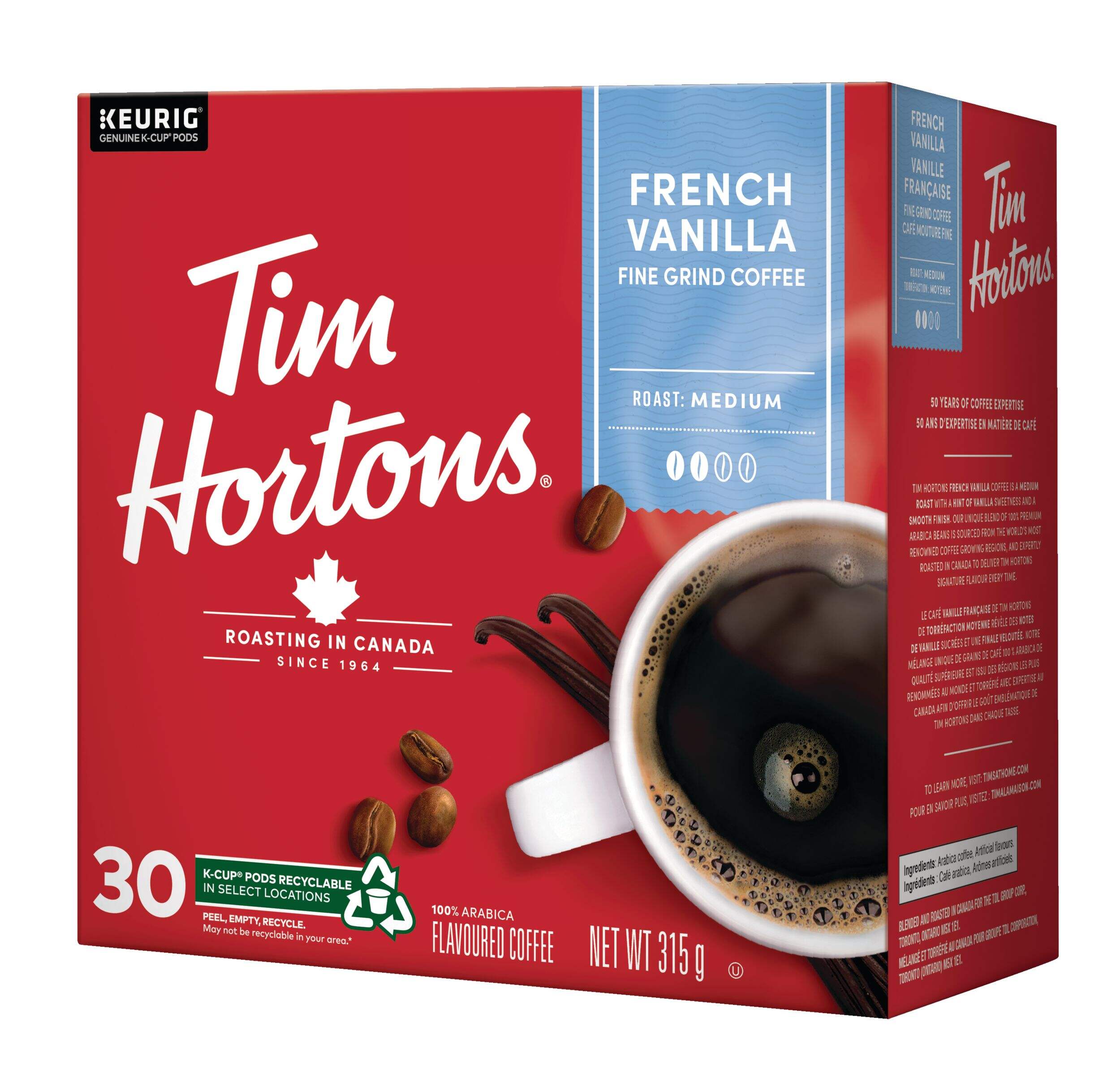 Keurig Tim Hortons French Vanilla Medium Roast K-Cup® Coffee Pods, 315-g, 30-pk Front_Angled_Left