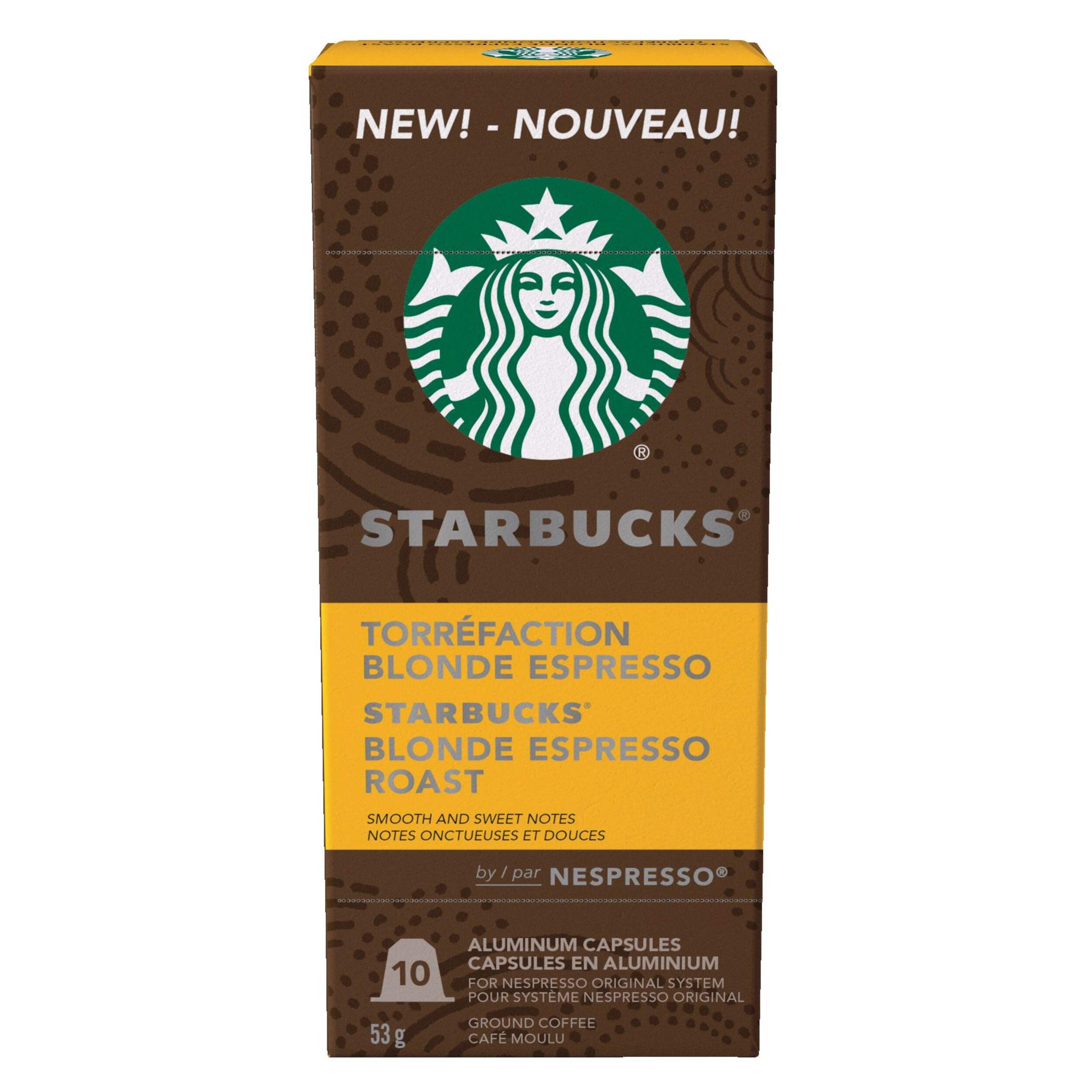Nespresso Starbucks Blonde Espresso Roast Coffee Capsules, 53-g, 10-pk Front_Elevated