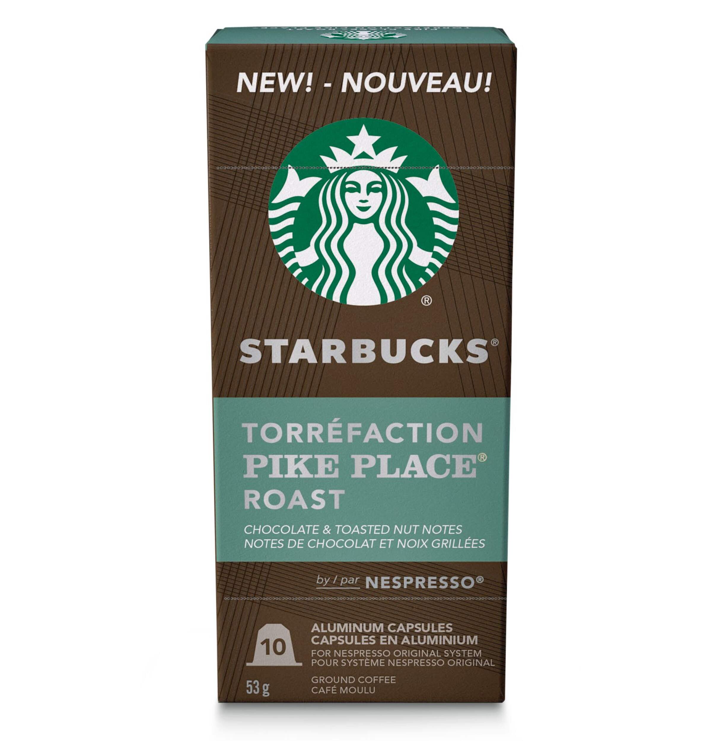 Capsules de café torréfié Nespresso Starbucks Pike Place, 53 g, paq. 10 Front_Elevated