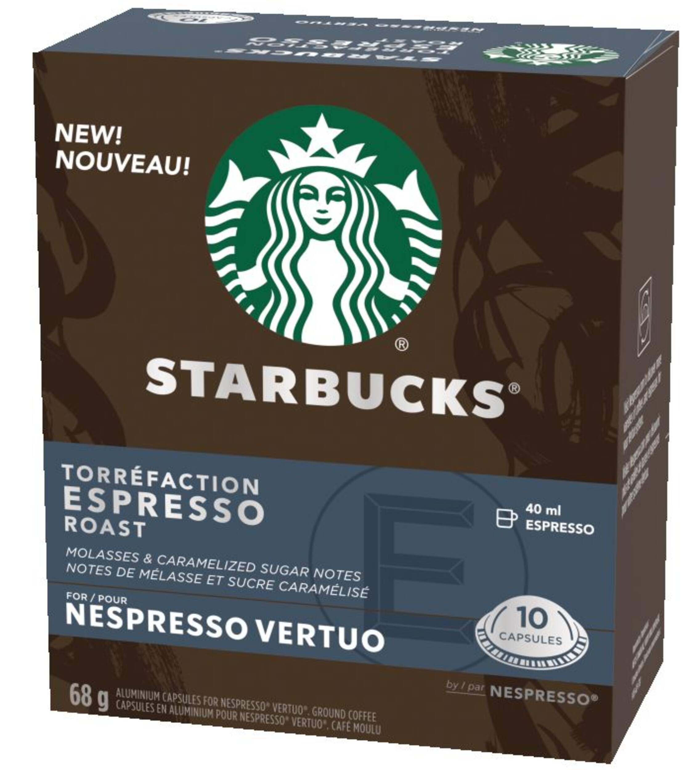 Nespresso Starbucks Vertuo Espresso Roast Coffee Capsules, 68g, 10pk