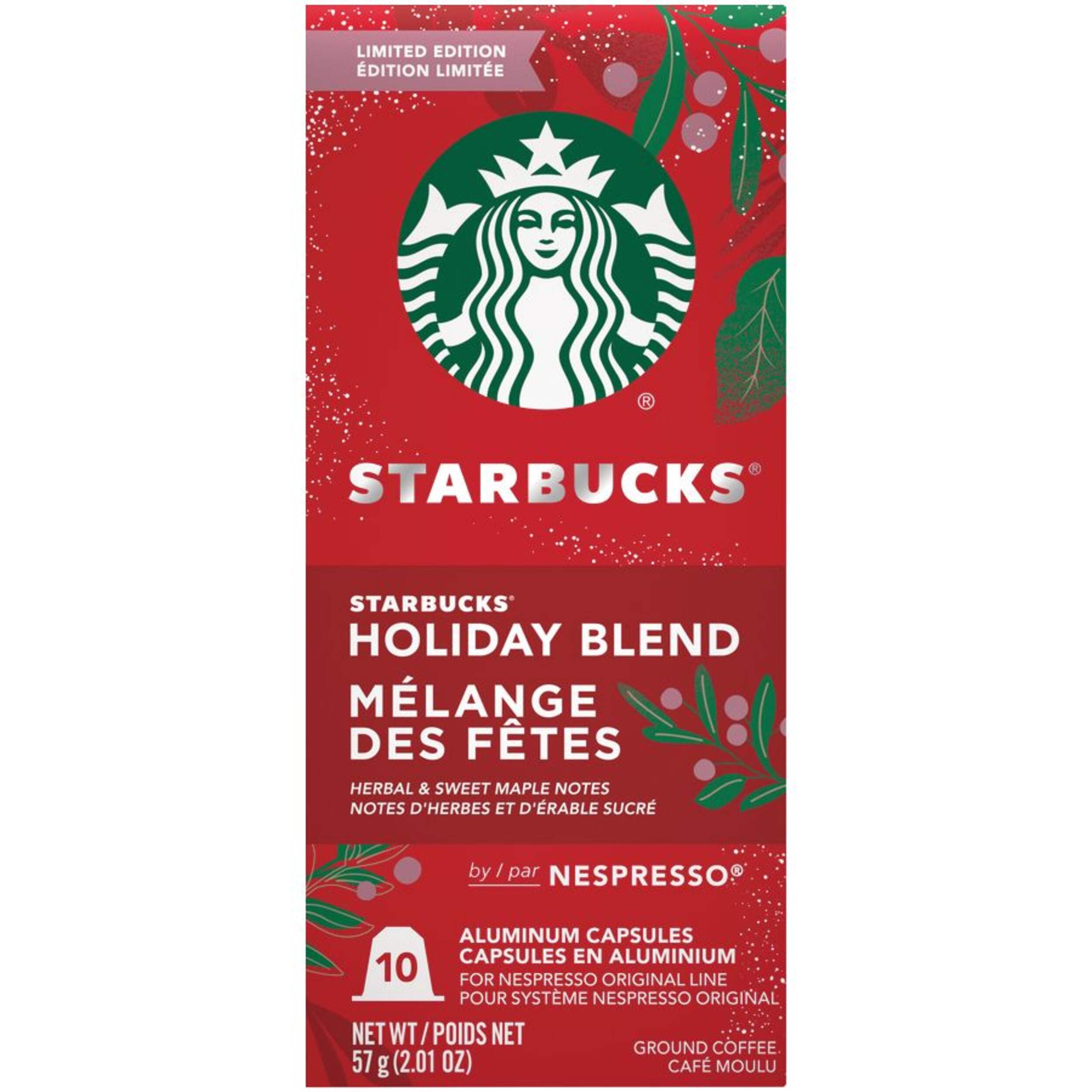 Nespresso Starbucks Holiday Blend Coffee Capsules, 57-g, 10-pk Front_Flat