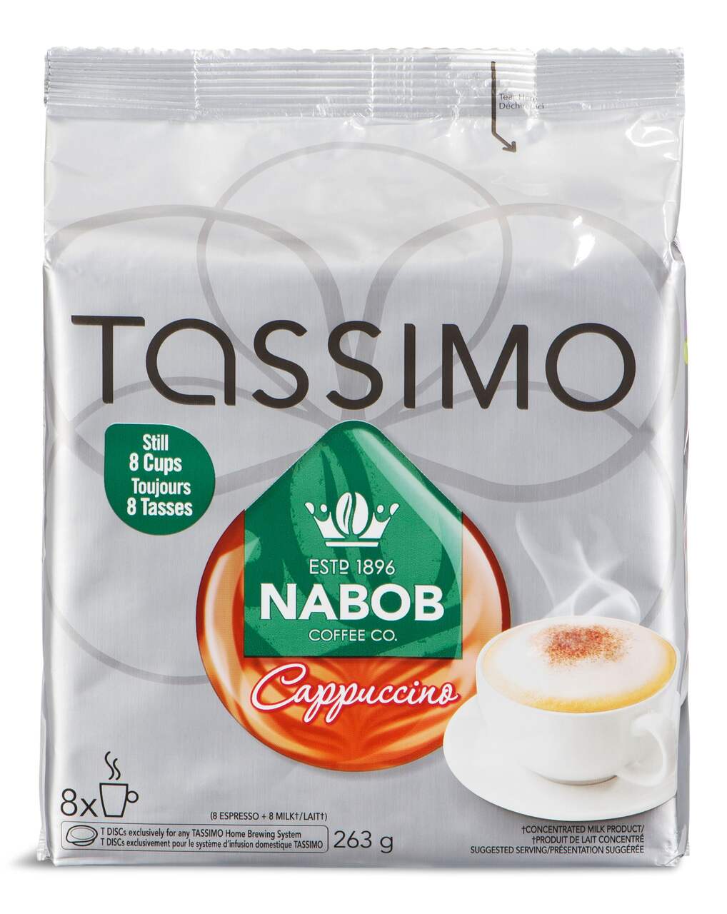Dosettes T-Discs Tassimo Nabob, cappuccino, 263 g, paq. 8