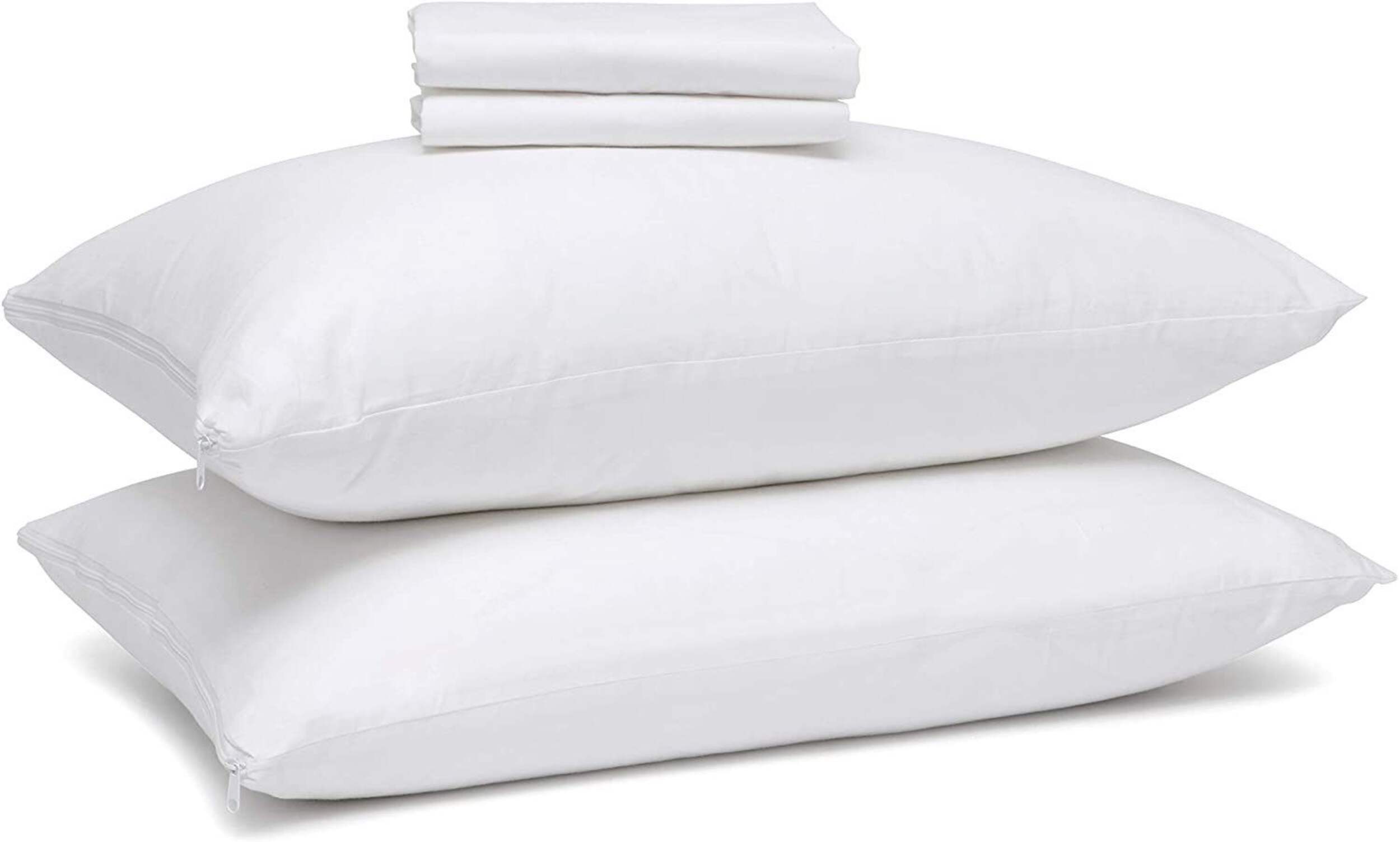For Living Allergen Shield 100% Cotton Zippered Pillow Protector, White, 2-pk Composite_or_Mixed