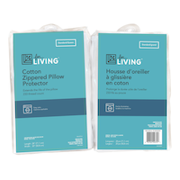 For Living 100% Cotton Zippered Pillow Protector, Standard/Queen, White Front_Flat
