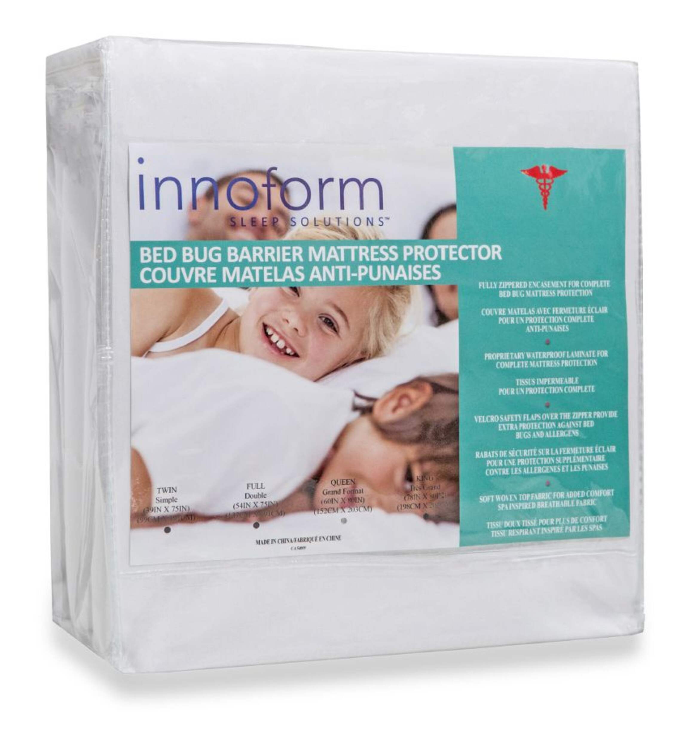 For Living Vinyl Zippered Queen Mattress Protector, White Front_Angled_Right