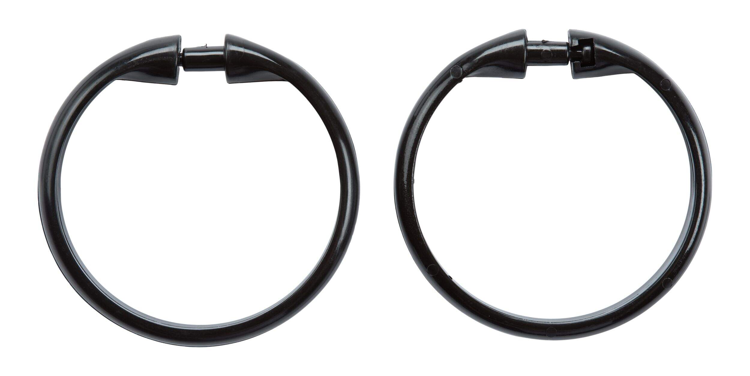 For Living Durable Plastic Shower Curtain Rings, Black, 12-pk Overhead_Flat