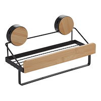 Type A Wall Mounted Single Tier Shower Rack, Black/Bamboo