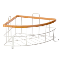 Type A Cubina Corner Wall Bin Shower Caddy with Hooks, White/Natural