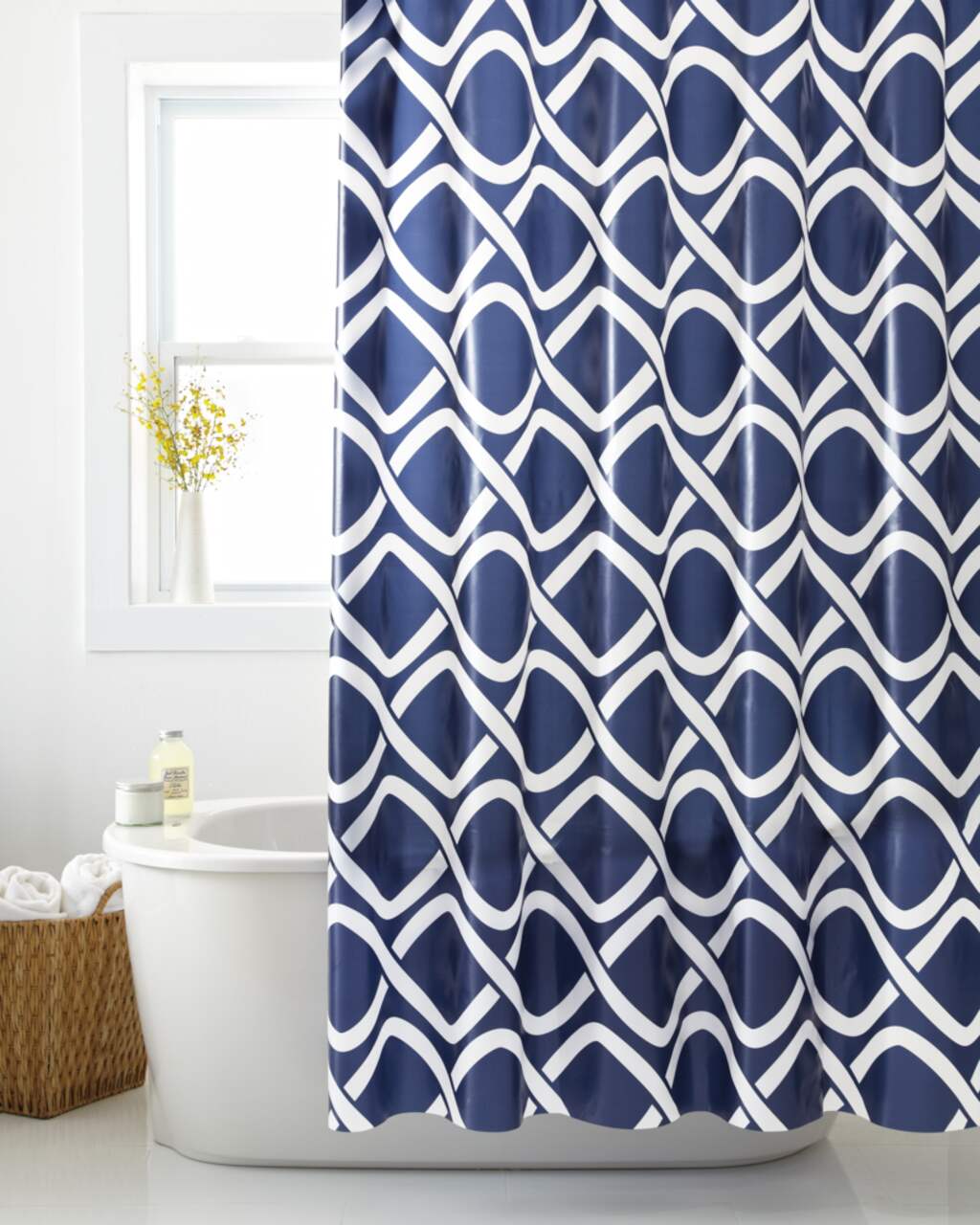 Cleanse Geo Waves Shower Curtain, Blue