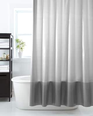 Cleanse Banded Vinyl Shower Curtain, Black Vinyl Bathroom Window Curtains