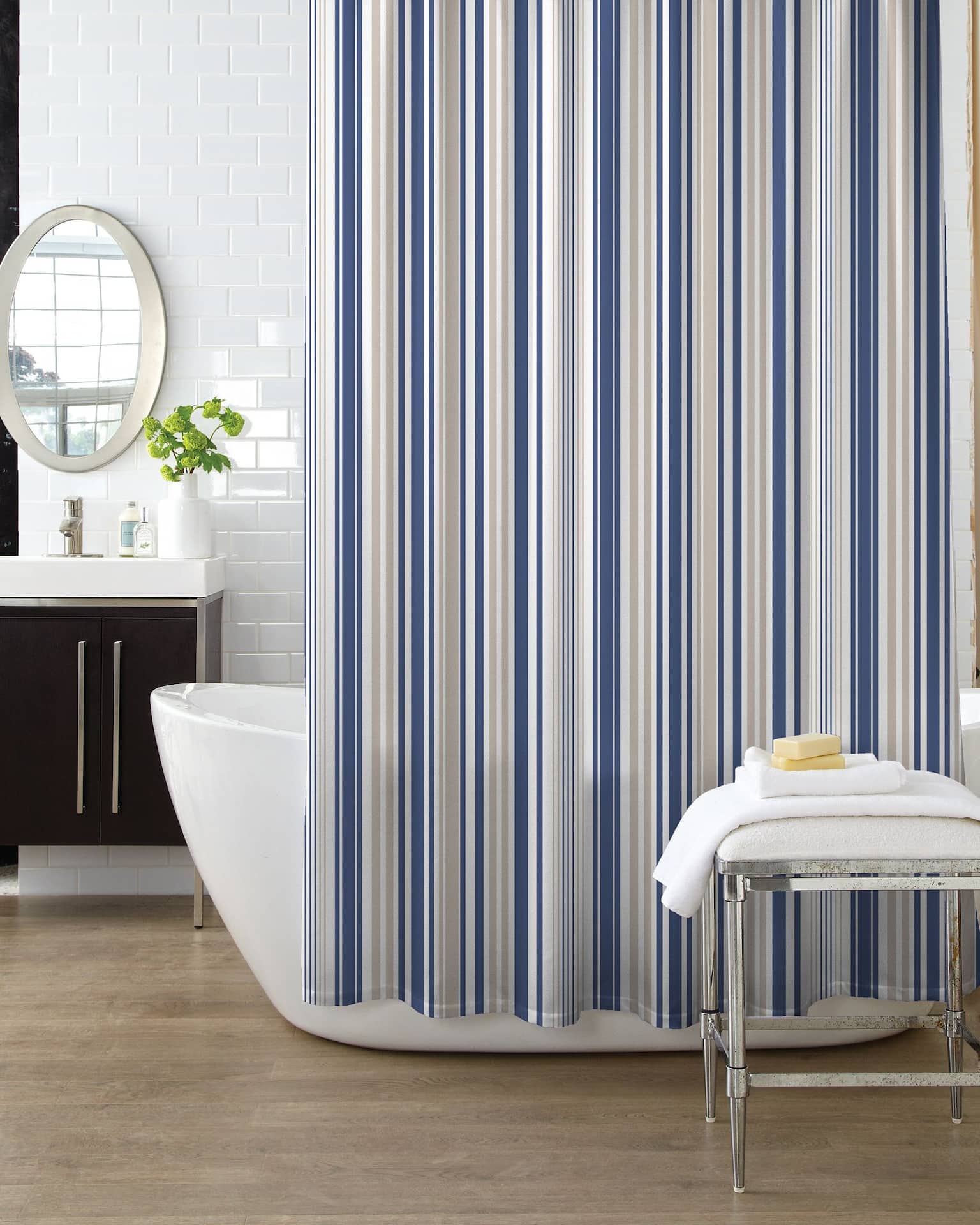Cleanse Oxford Stripe Shower Curtain, Blue