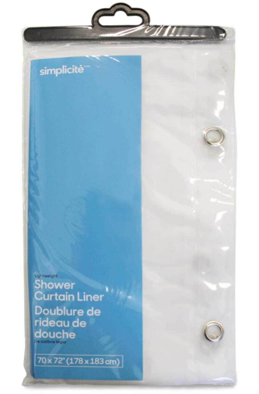 Simplicite PEVA LightweightShower Curtain Liner, Assorted Colours, 70-in x  72-in
