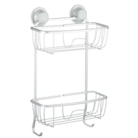 For Living Aluminum Rust-Resistant Suction 2-Shelf Shower Caddy with Hook, 17.5-in x 10.3-in x 5.4-in