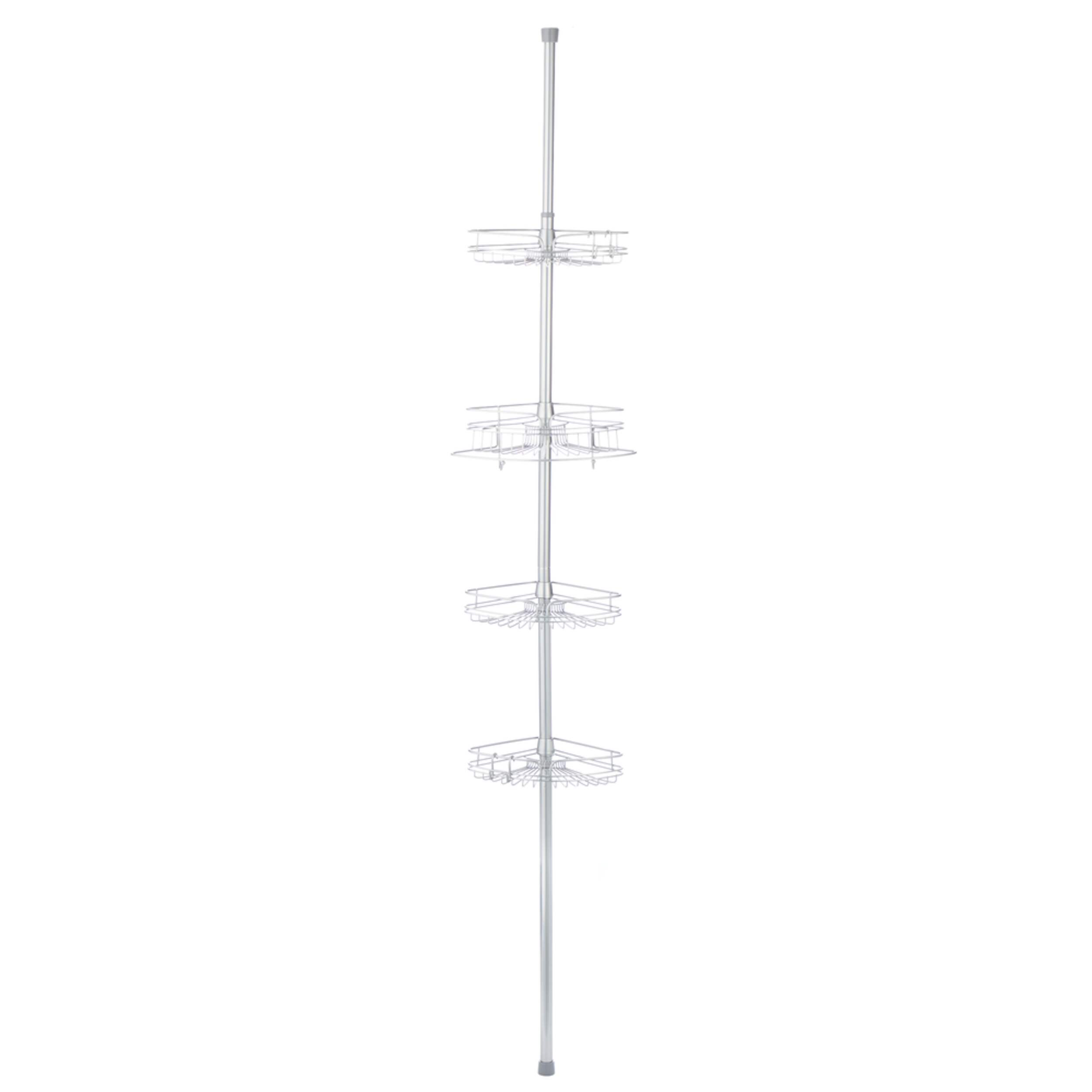 For Living Rust-Resistant Adjustable Shelves Tension Pole Shower Caddy with Hooks, 97-in x 13-in x 10-in Front_Flat