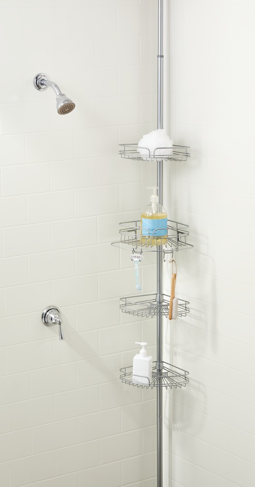 For Living RustResistant Adjustable Shelves Tension Pole Shower Caddy