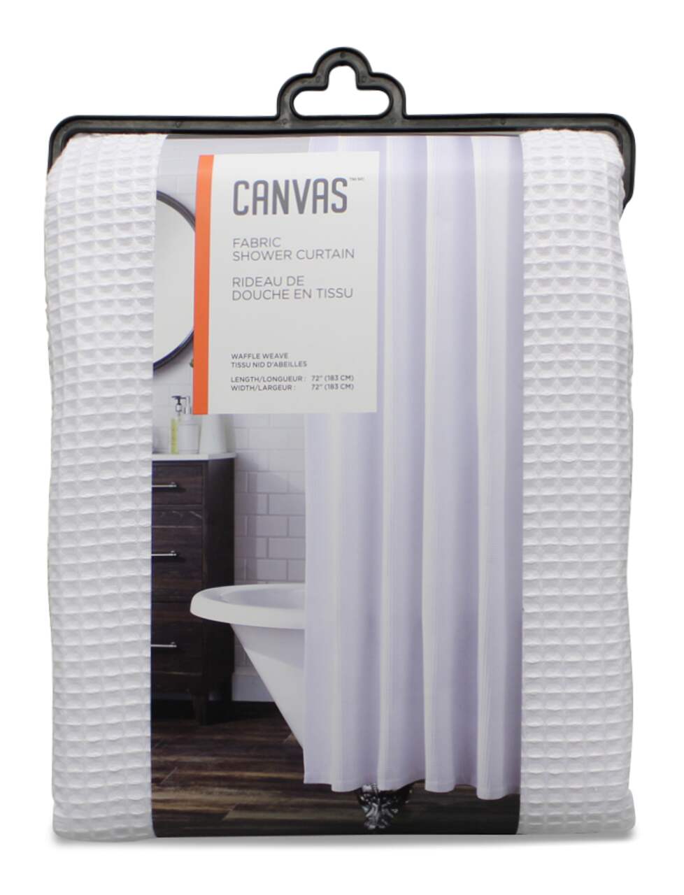CANVAS Waffle Fabric Machine Wash Shower Curtain, White, 72-in x 72-in