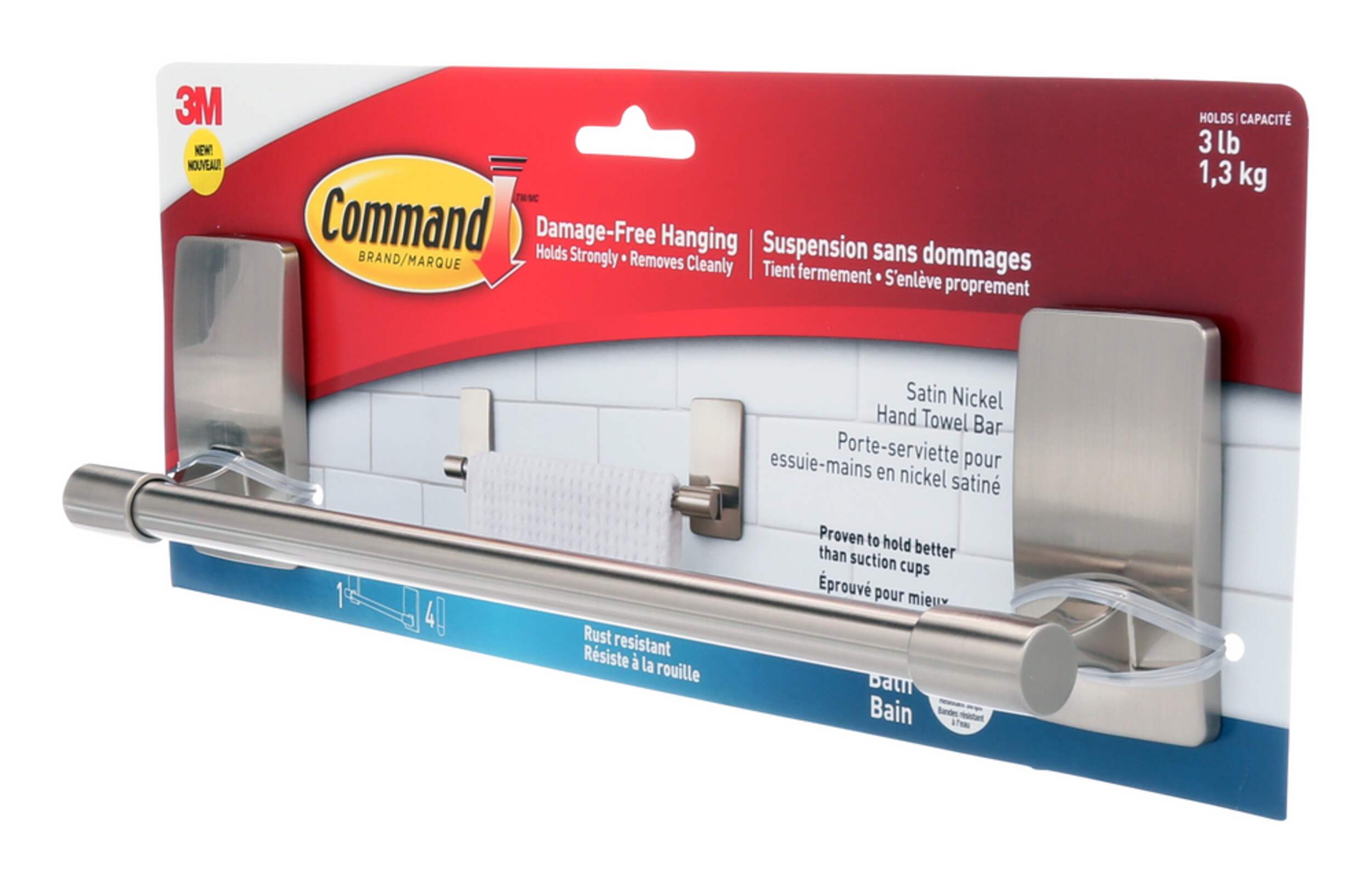 3M Command Metal RustResistant Hand Towel Bar, Satin Nickel Canadian