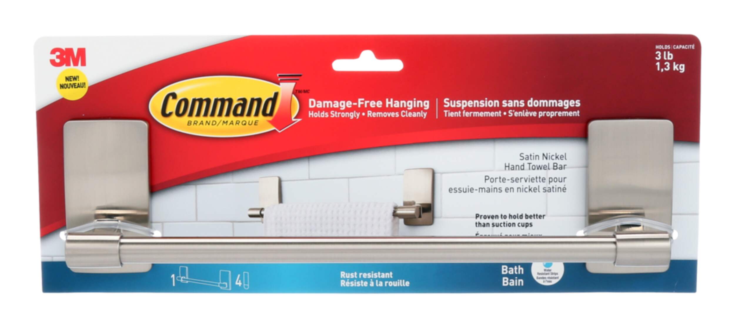 3M Command Metal RustResistant Hand Towel Bar, Satin Nickel Canadian