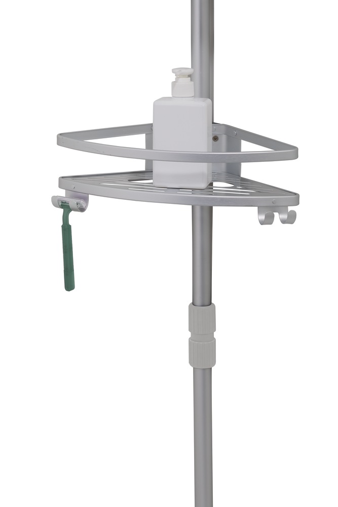 Type A Aluminum RustResistant Adjustable Shelves Tension Pole Shower Caddy, with Hooks