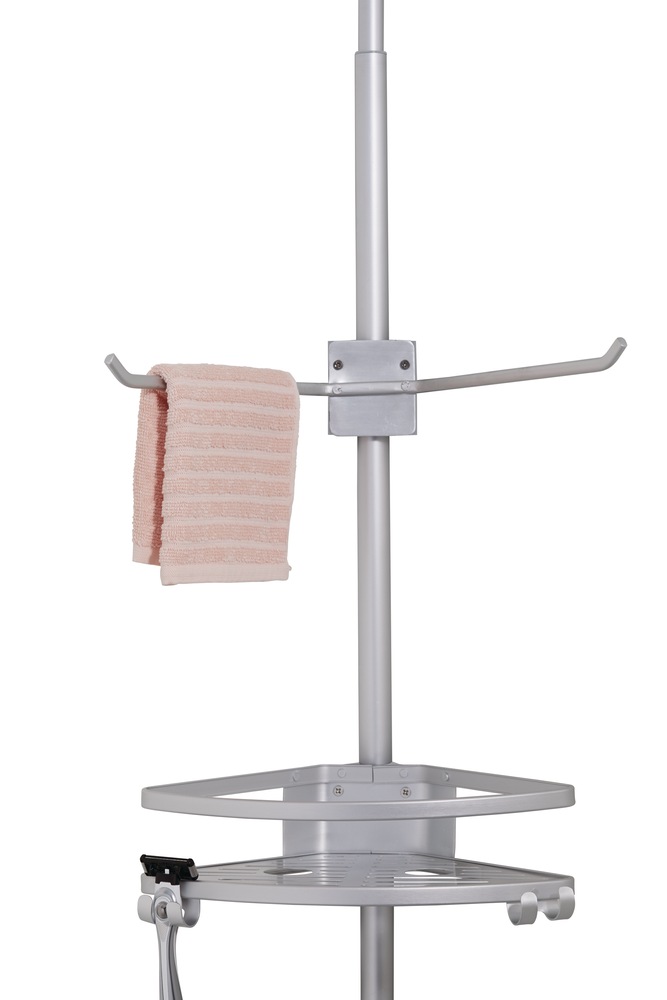 Type A Aluminum RustResistant Adjustable Shelves Tension Pole Shower Caddy, with Hooks
