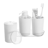 IDesign Bathroom Accessory Organizer Set with Soap Dispenser and Toothbrush Holder, White, 4-pc