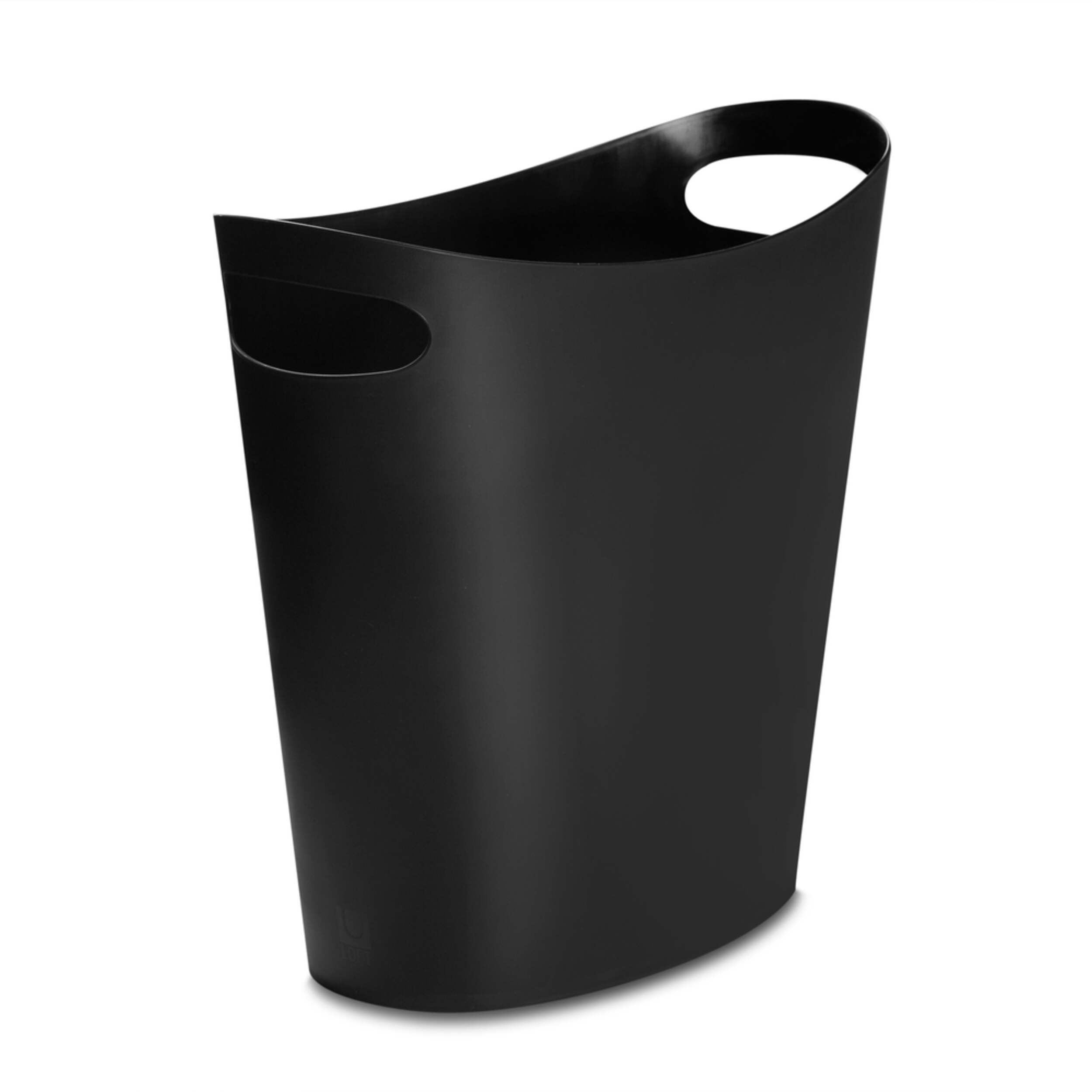 Umbra Slim Plastic Waste Can/Trash Can, Black, 7.5-L Front_Angled_Right