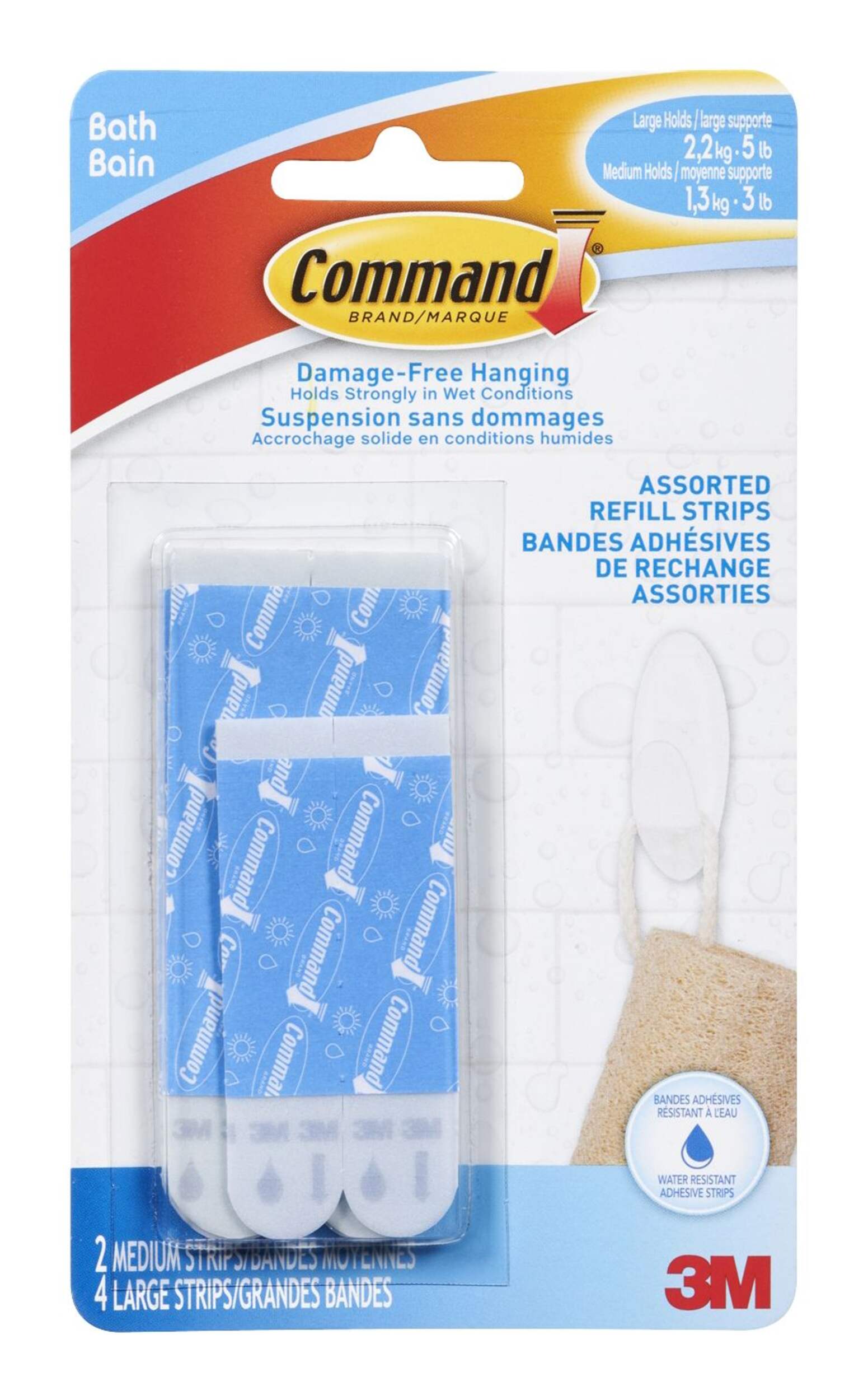 3M Command Bathroom Refill Strips, Assorted Sizes Front_Flat