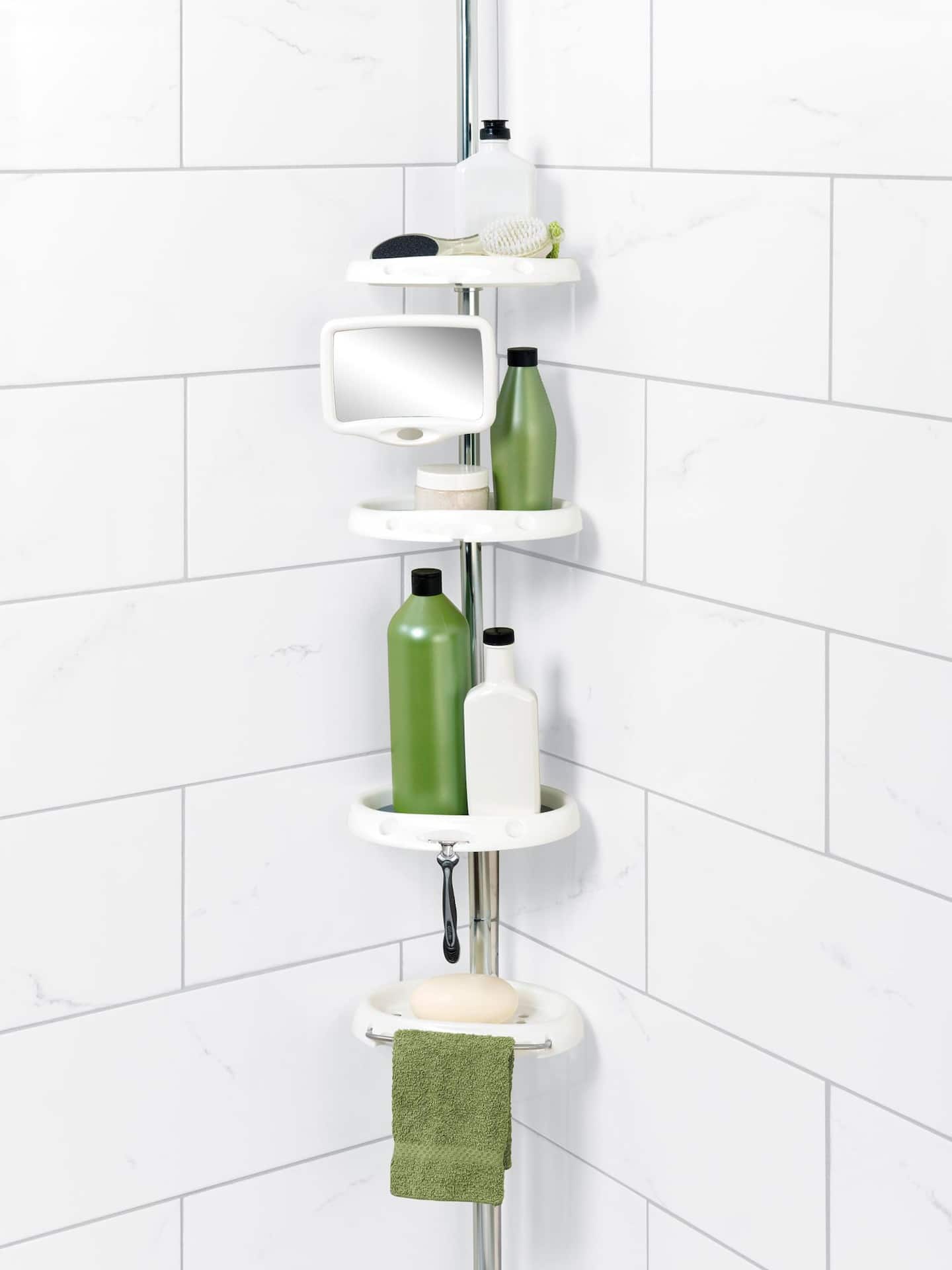 Type A Rust-Resistant Adjustable Shelves Tension Pole Shower Caddy, with  Hooks