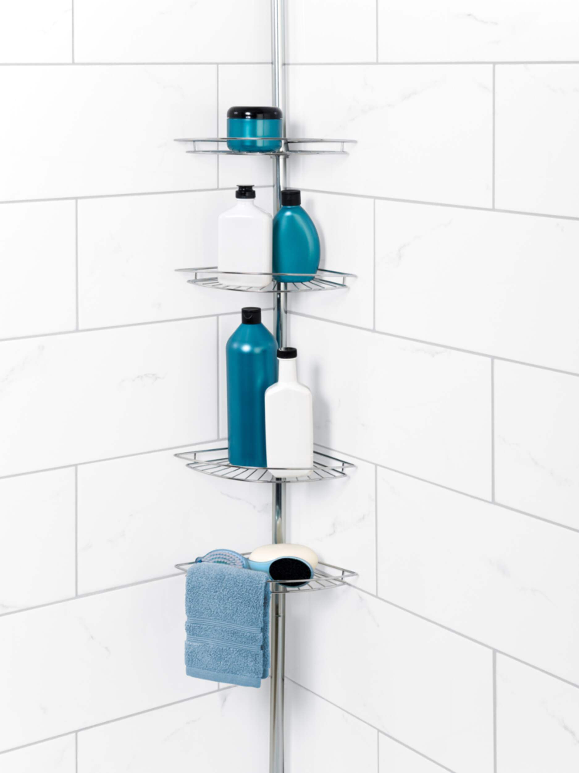Tension Pole 4-Shelf Shower Caddy Front_Angled_Left