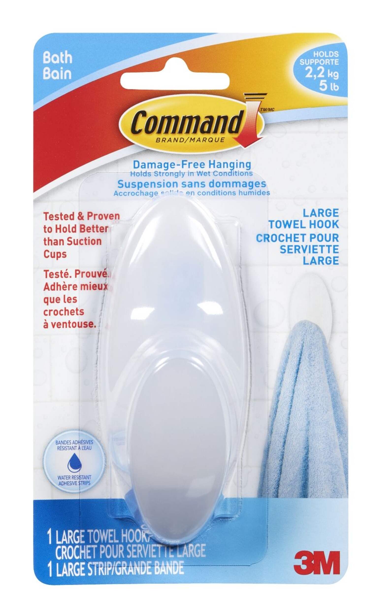 3M Command Large Bathroom Hook Front_Flat