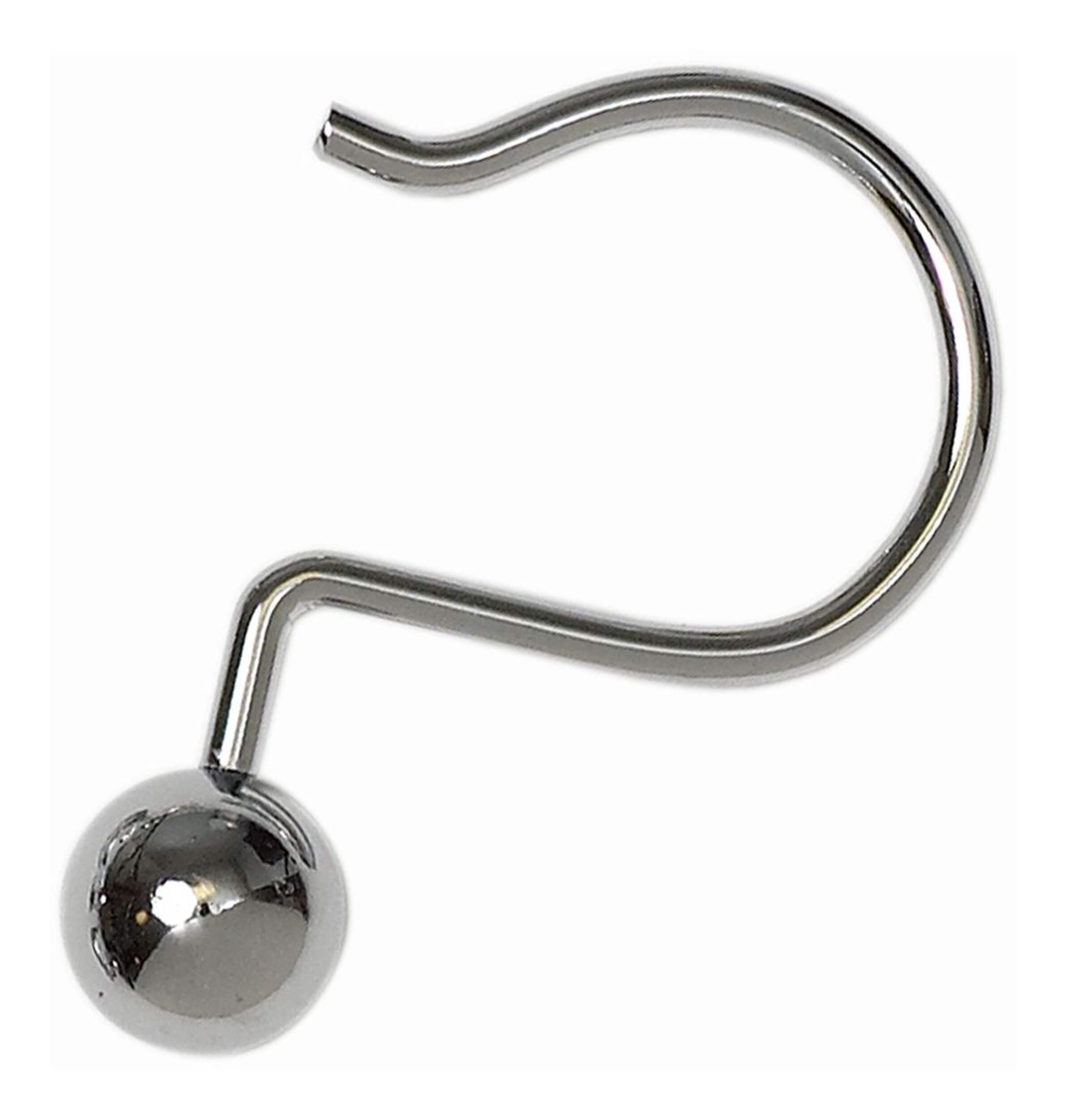 For Living Decorative Ball Rust-Resistant Shower Curtain Metal Hooks, Chrome, 12-pk Front_Angled_Right