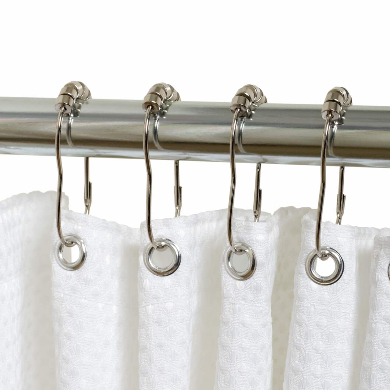 For Living Roller Design Shower Curtain Metal Hooks, Chrome, 12-pk