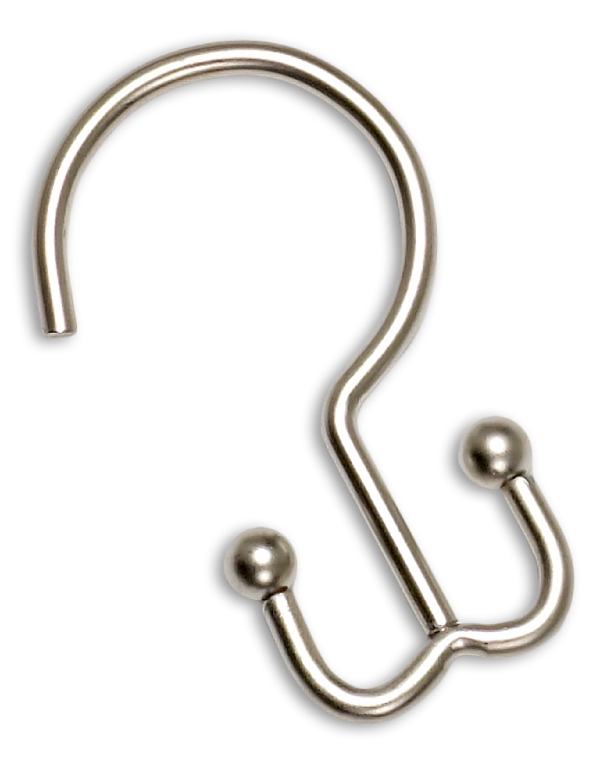 For Living Shower Curtain Double Hook, Nickel, 12-pk Front_Angled_Right