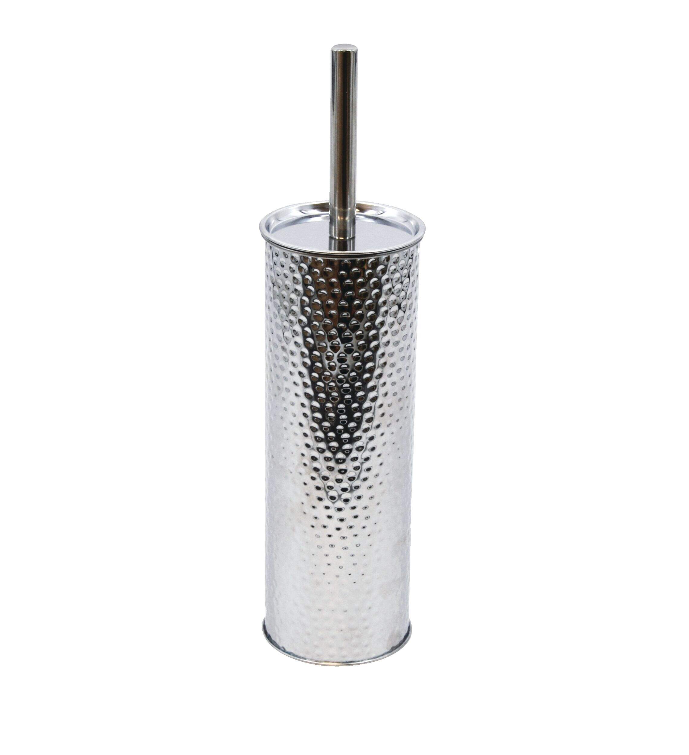 Brosse compacte à cuvette longue portée For Living, acier inoxydable, fini martelé Front_Elevated