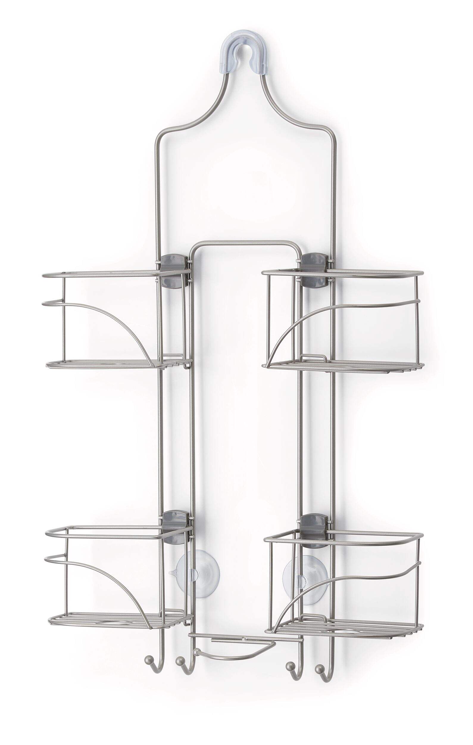 For Living Rust-Resistant Basket Shower Caddy, with Hook, Nickel Front_Three_Fourths_Angled_Left