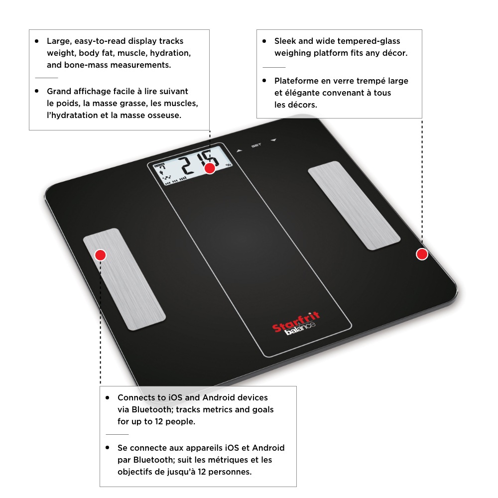 Starfrit Balance Smart Digital LCD Display Bathroom Scale/Weight Scale, with Bluetooth