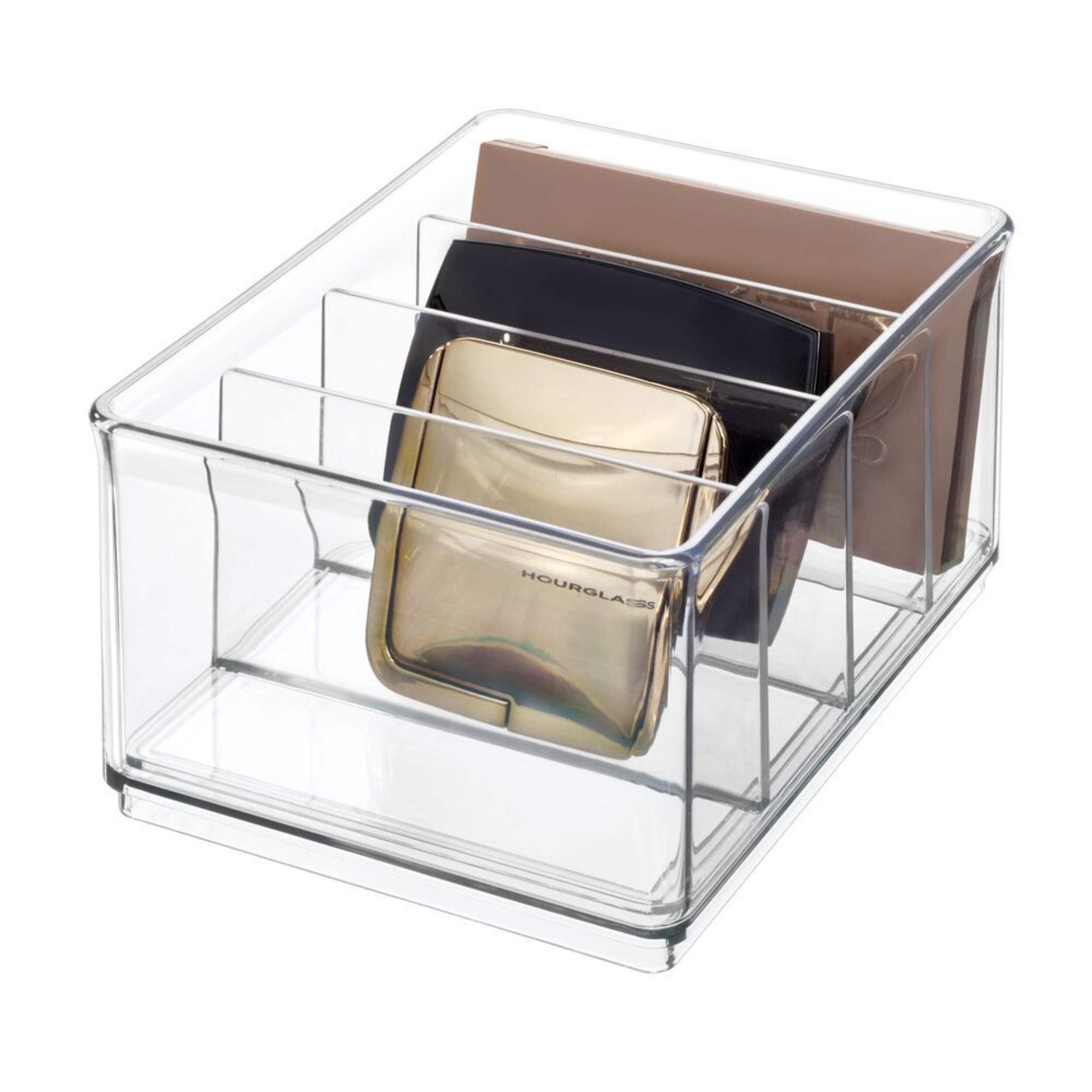 iDesign The Home Edit 4-Compartment Medium Bathroom/Vanity Bin Divider/Organizer Front_Three_Fourths_Angled_Left