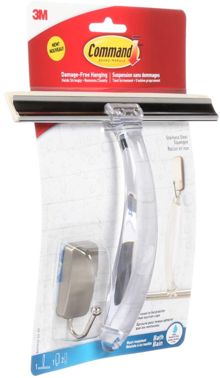 Command? Shower Squeegee, Satin Nickel, 1 Squeegee, 1 Hook, 1 Small  Water-Resistant Strip/Pack