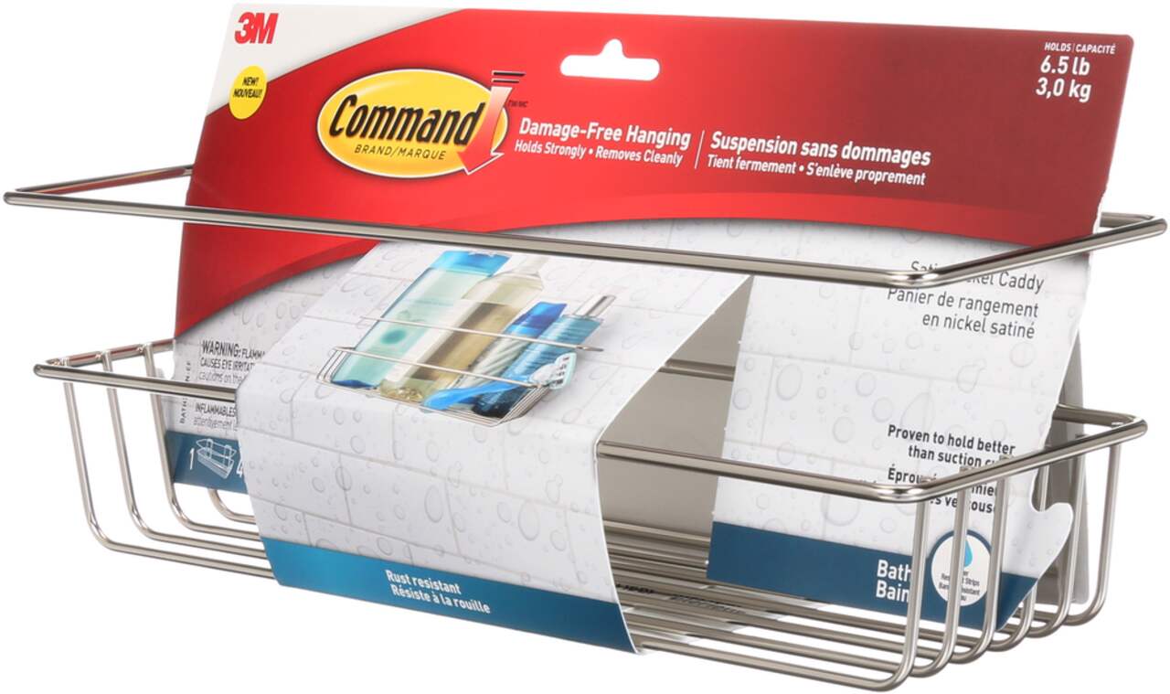 Command Shower Caddy Satin Nickel with Water Resistant Command Strips, Bathroom Organizer, Holds Up to 6.5 lbs