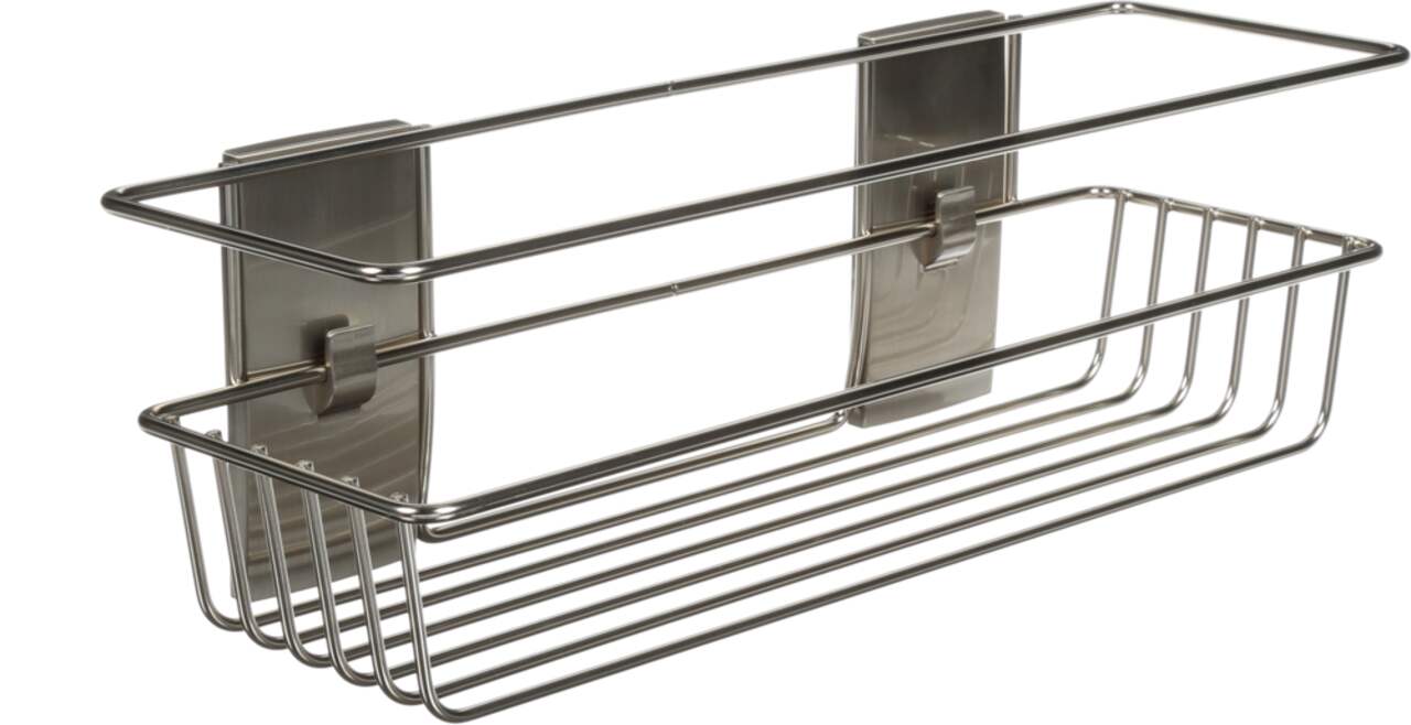 Command Shower Caddy Satin Nickel with Water Resistant Command Strips,  Bathroom Organizer, Holds up to 6.5 lbs